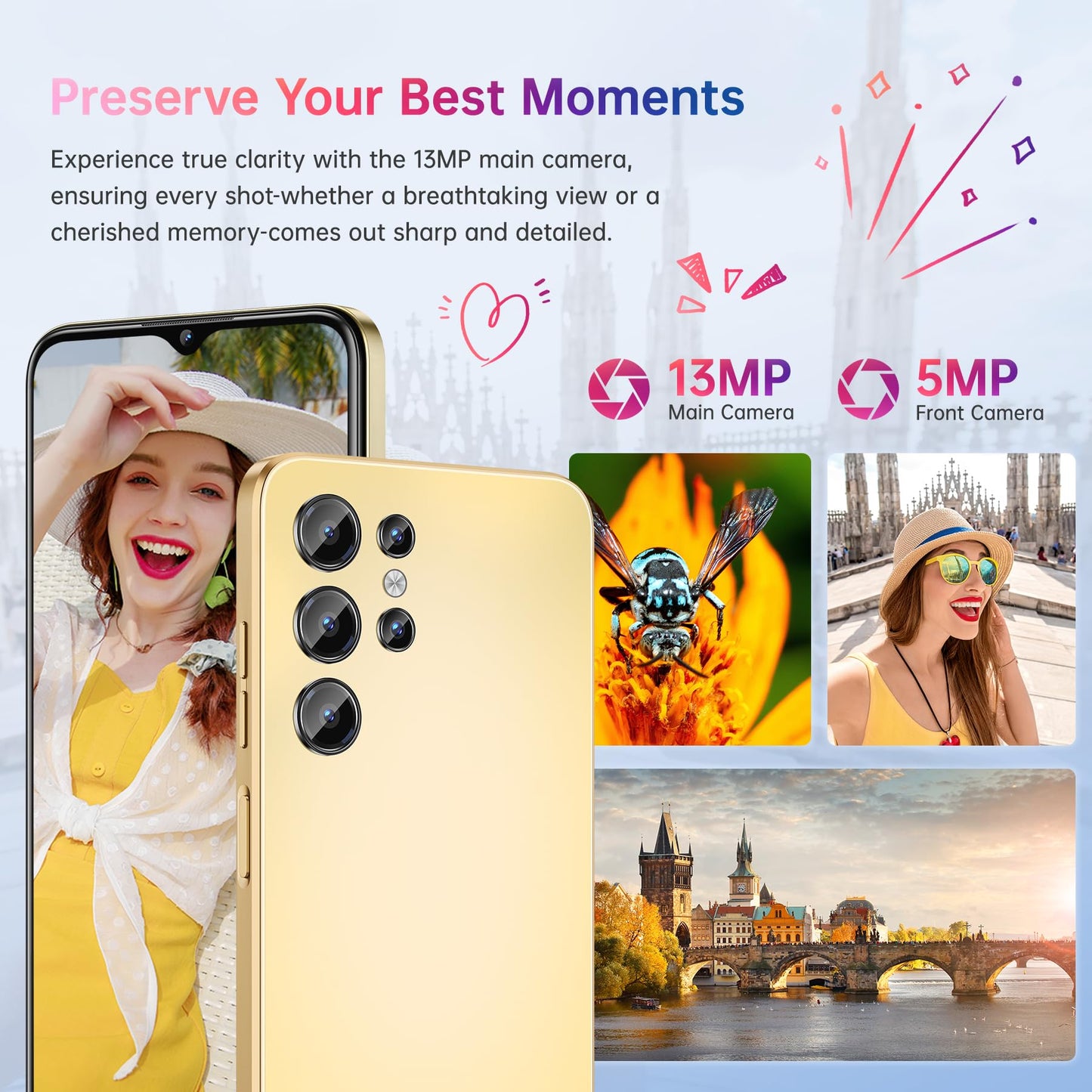 OUKITEL C1 Unlocked Cell Phone, Android 15 Phone, 16GB RAM, 128GB ROM/1TB Smartphone, 6.56”HD+ Display, 5150mAh Battery, 13MP Camera, 90Hz, 4G Dual SIM, Fingerprint/GPS/3.5mm Jack