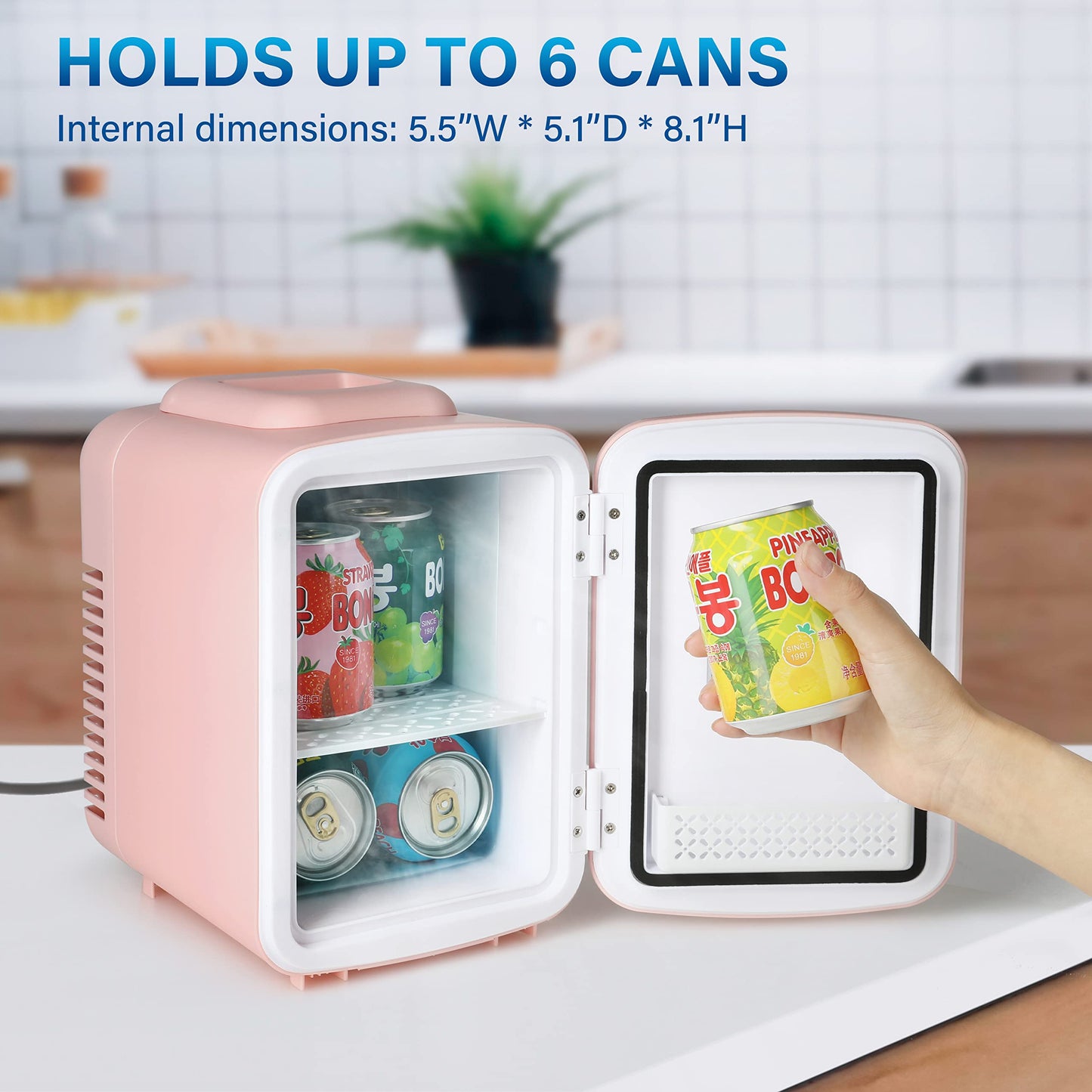 Simple Deluxe Mini Fridge, 4L/6 Can Portable Cooler & Warmer Freon-Free Small Refrigerator, Provide Compact Storage for Skincare, Beverage, Food, Cosmetics, for Bedroom, Office, Dorm, Pink