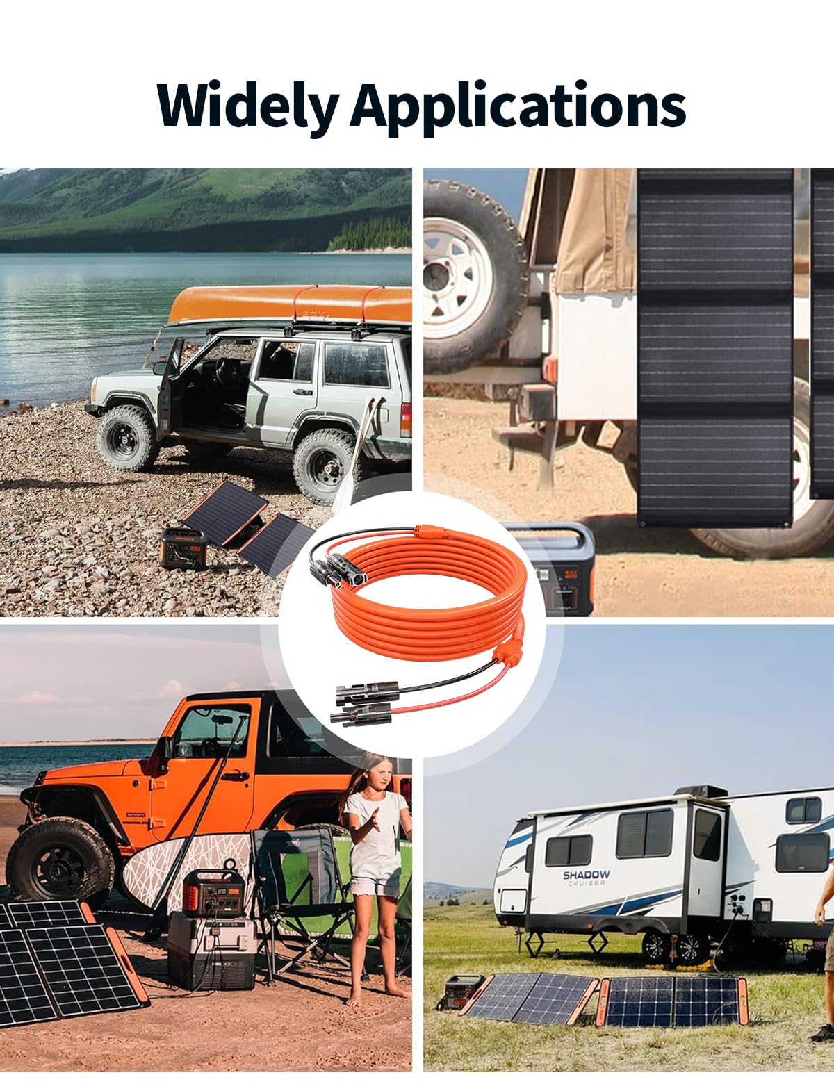 Tonton 20FT 10AWG Solar Panel Extension Cable, 6mm² Flat Solar Cable with Male and Female Solar Connector Adapters, IP67 Weatherproof, for RVs, Roofs, Boats, Auto Vehicles, and Solar Power Systems