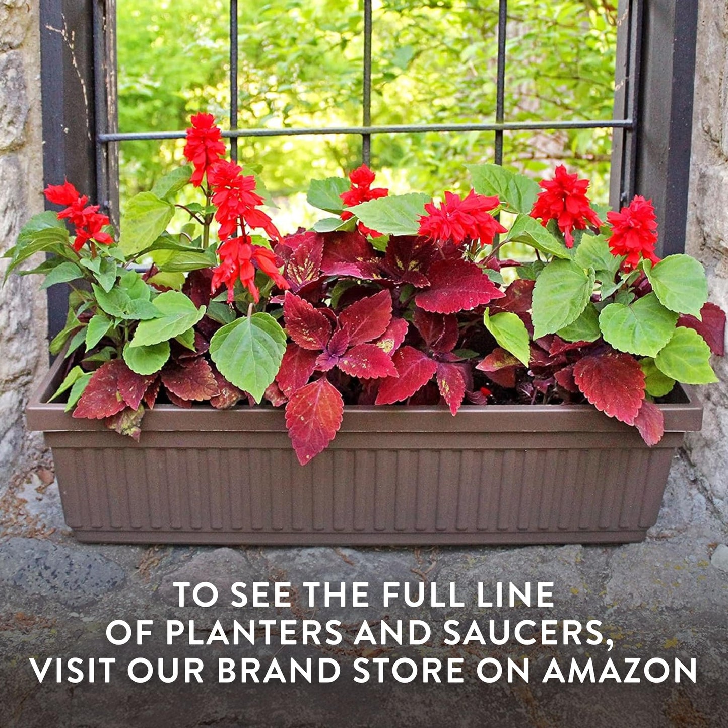 The HC Companies Venetian Window Planter Box w/Drain Plug - Long Planter Box for Windowsills, Balconies & More - Plastic Rectangular Outdoor Planters for Herbs & Flowers (18" Black, Pack of 2)