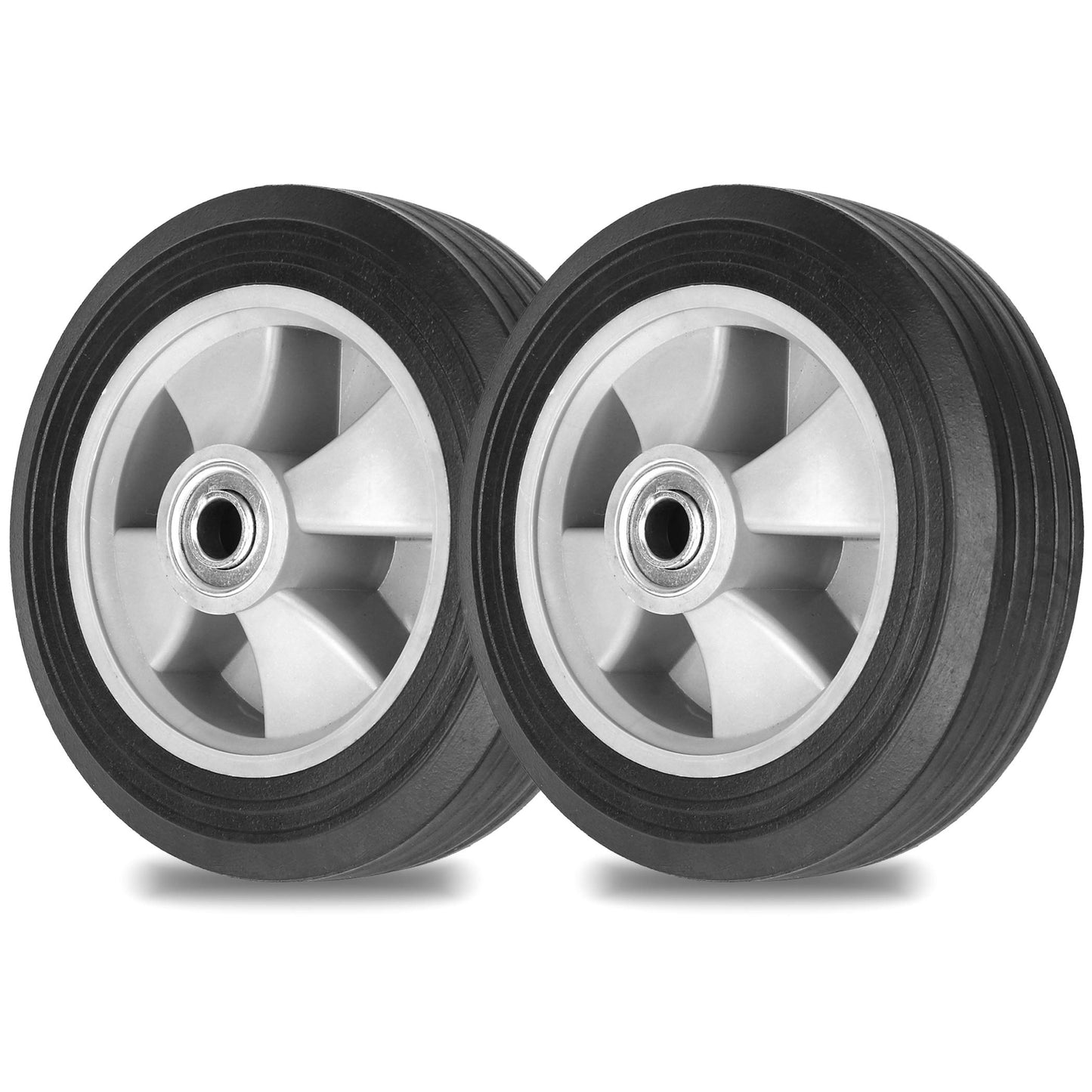 AR-PRO 2-Pack 8" x 2" Solid Run-Flat Replacement Tire with 5/8" Axle & 2" Offset Hub for Hand Trucks Wheelbarrows Dollies Trolleys – Heavy-Duty 176 lbs Load