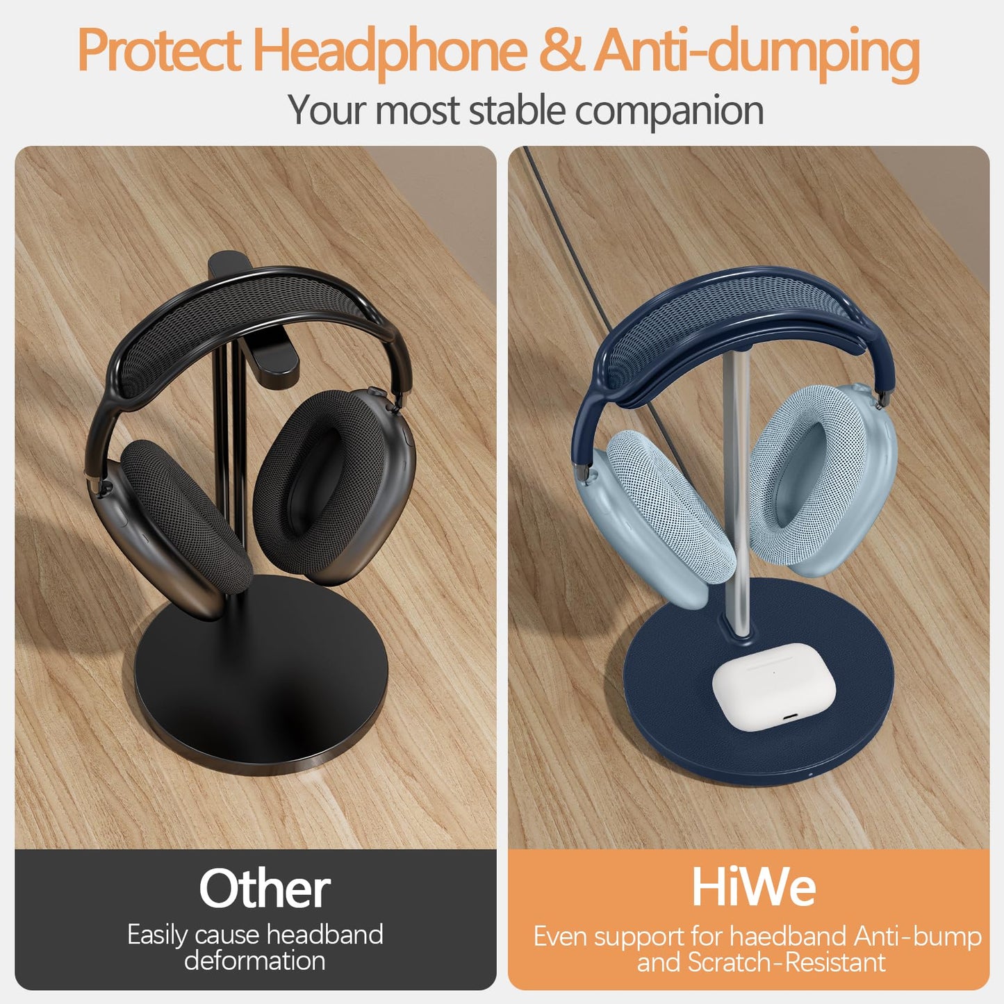 Headphone Stand with Wireless Charger, Gaming Headset Holder Hanger Rack 2 in 1 Wireless Charging Station Dock for iPhone 15/14/13/12/11 Series, Samsung, AirPods Pro/3/2, Aluminum Alloy Rod, Navy Blue