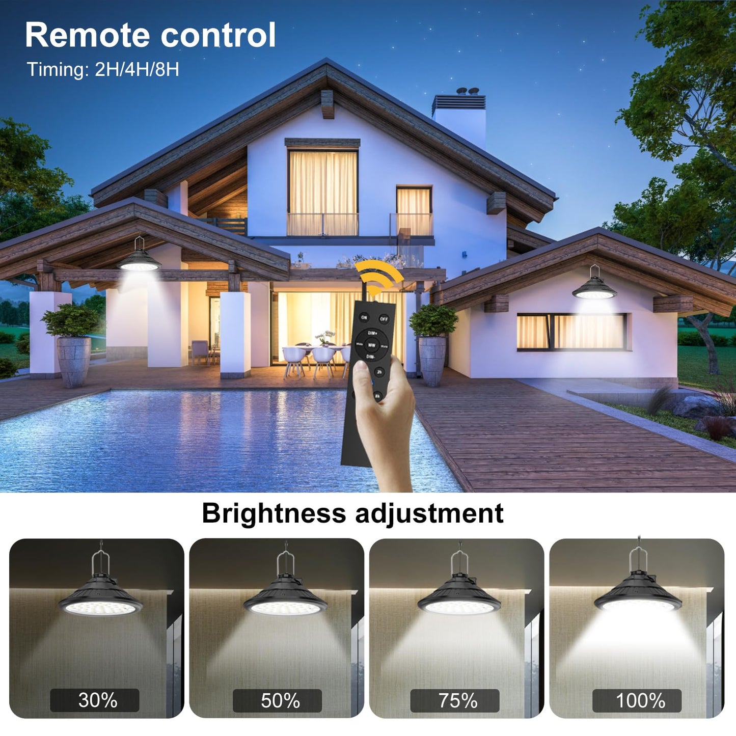 Lixada Solar Powered Pendant Lamp Outdoor IP66 Waterproof Hanging Lights with Remote Controller Garage Light 3 Color Temperatures Dimmable Courtyard Lamp for Barn Farm Garden Yard Patio