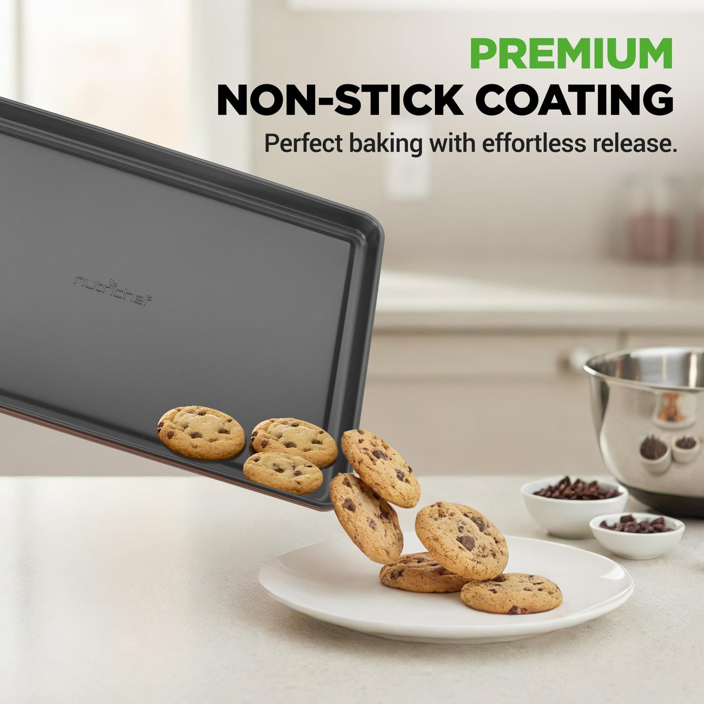 NutriChef 8-Piece Nonstick Bakeware Set – Stackable Baking Pans & Oven Trays, Durable Steel, Easy to Clean, Stylish Kitchen Baking Supplies for Cakes, Muffins & More (Brown)