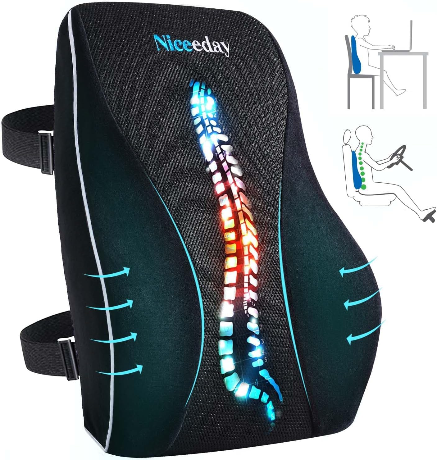 Lumbar Support Pillow for Office Chair Car Lumbar Pillow Lower Back Pain Relief Memory Foam Back Cushion with 3D Mesh Cover Gaming Chair Back Pillow Ergonomic Back Rest for Wheelchair Desk