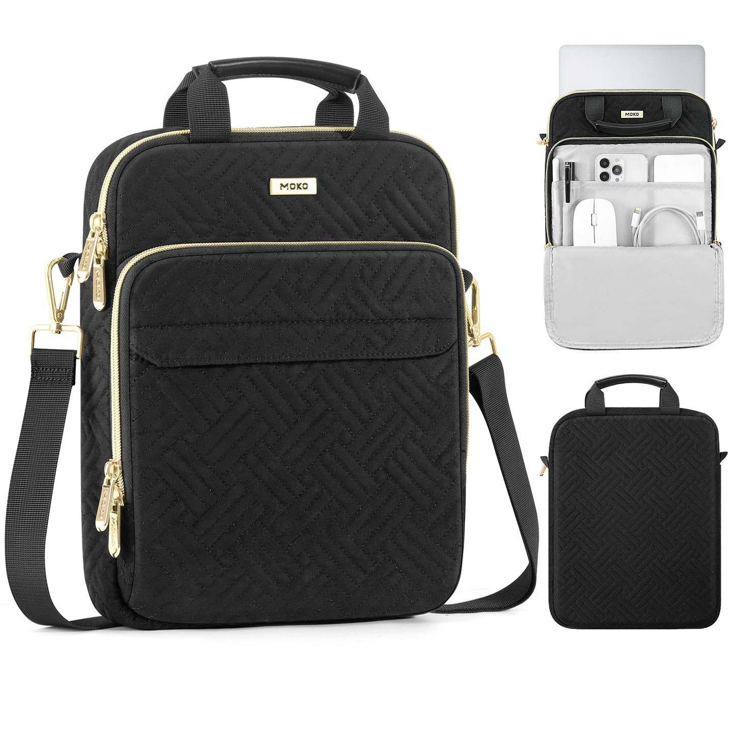 MoKo 15-inch Puffer Laptop Sleeve Bag for MacBook Air 15" / Pro 14" M5/M4/M3/M2 2026-2023, Galaxy Tab S10 FE Ultra 14.8" 2025, Puffy Laptop Carrying Case with Handle & Shoulder Strap, Black