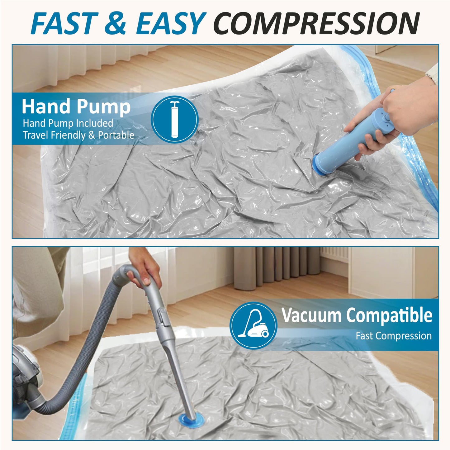 20 Pack Vacuum Storage Bags, Space Saver Bags (4 Jumbo/4 Large/4 Medium/4 Small/4 Roll) Compression Storage Bags for Comforters and Blankets, Vacuum Sealer Bags for Clothes Storage, Hand Pump Included