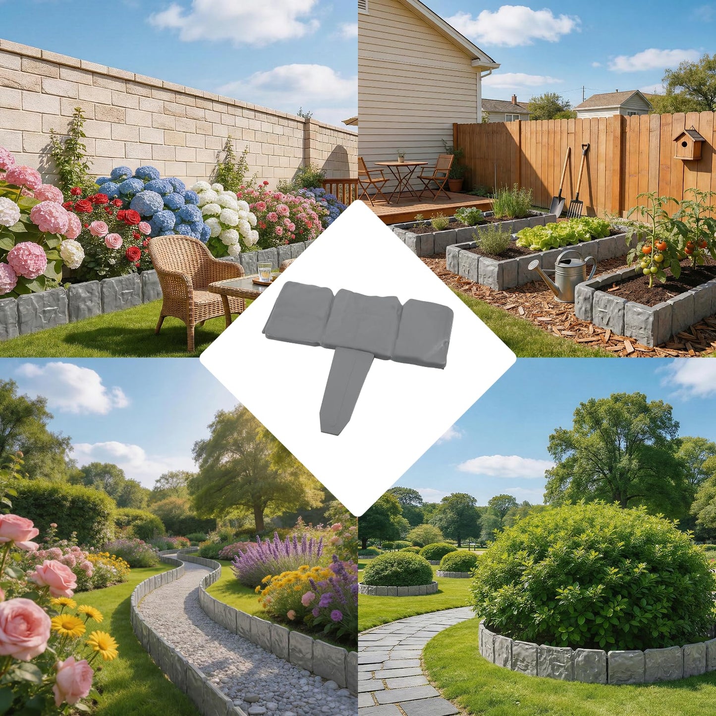 30/40 Pcs Garden Edging Border, Plastic Stone Effect 24/32ft Landscape/Lawn Edging Garden Decor Fence for Garden Lawn Landscape Flower Bed Patios DIY Yard No Dig (40, Gray)