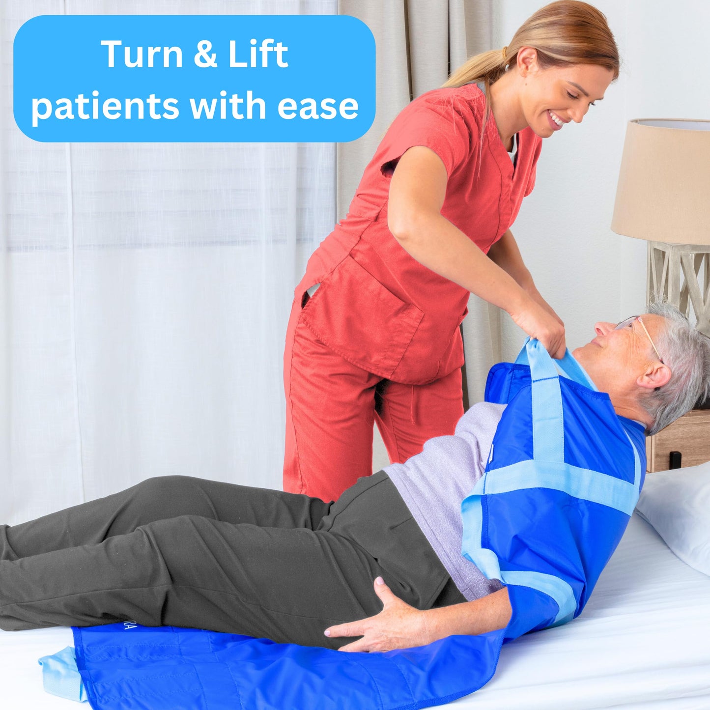 EYRA 2 Pack Positioning Bed Pad with Handles - 48"x40” (122cm x 102cm ) Reusable & Washable Bed Positioning Pad - Multipurpose Patient Transfer Pad for Turning, Lifting & Repositioning - Patient Aid Positioning Bed Pad