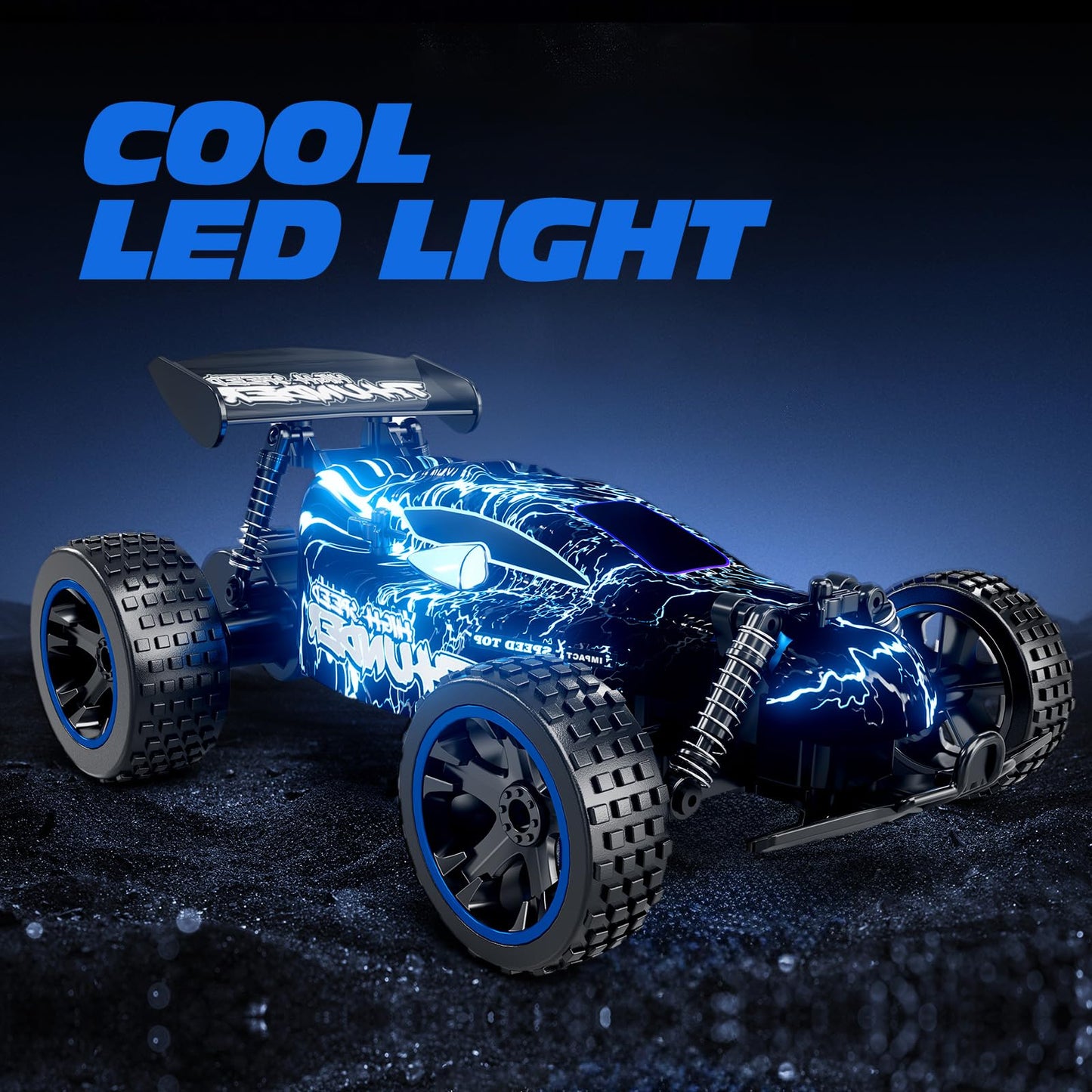 Tecnock RC Cars, Remote Control Car for Boys and Girls, 1:18 Scale RC Car, 2.4GHz 2WD All-Terrain RC Truck, Rechargeable Battery for 50-Min Play, Gift for Kids (Blue, Glow)