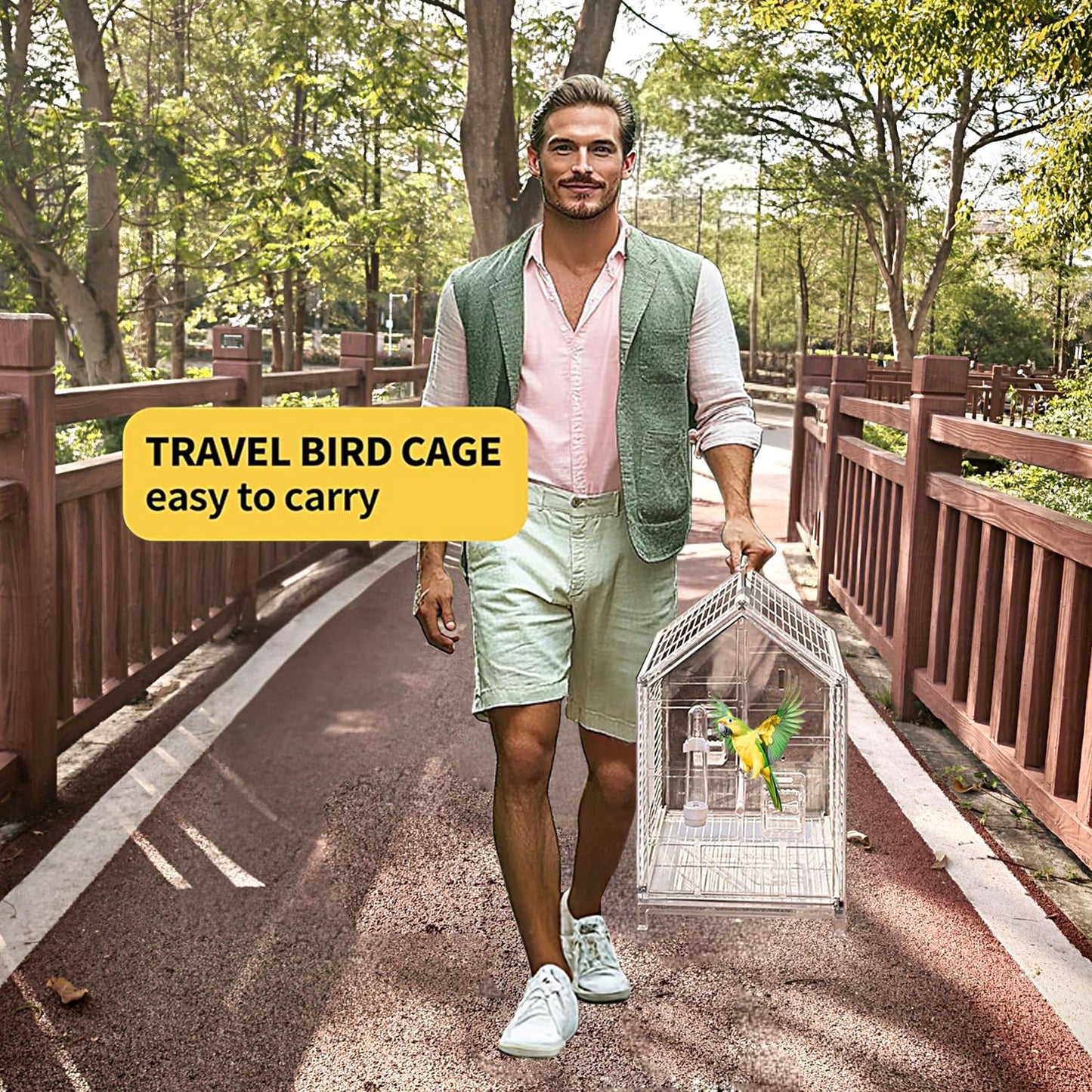 Small Bird Cage20.5 inch, Parrot Cage, Portable Bird Carrier, Travel Carrier Cage for Home, Outing, Pet Clinic, Temporary Placement, for Small Medium Birds(White)