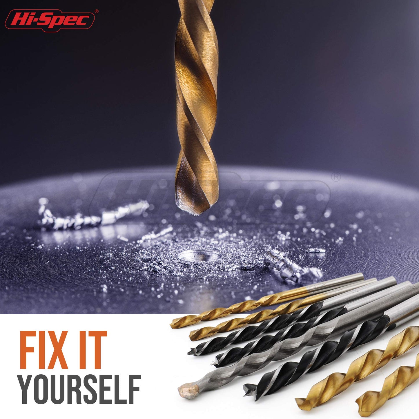 Hi-Spec Titanium Twist Drill Bit Set 130pc – 11 Sizes 1/16in to 3/8in – HSS Titanium, Masonry & Brad Point Steel Bits – Drill Bits for Metal, Wood, Plastic, Drywall, Brick & Concrete – with Tray Case