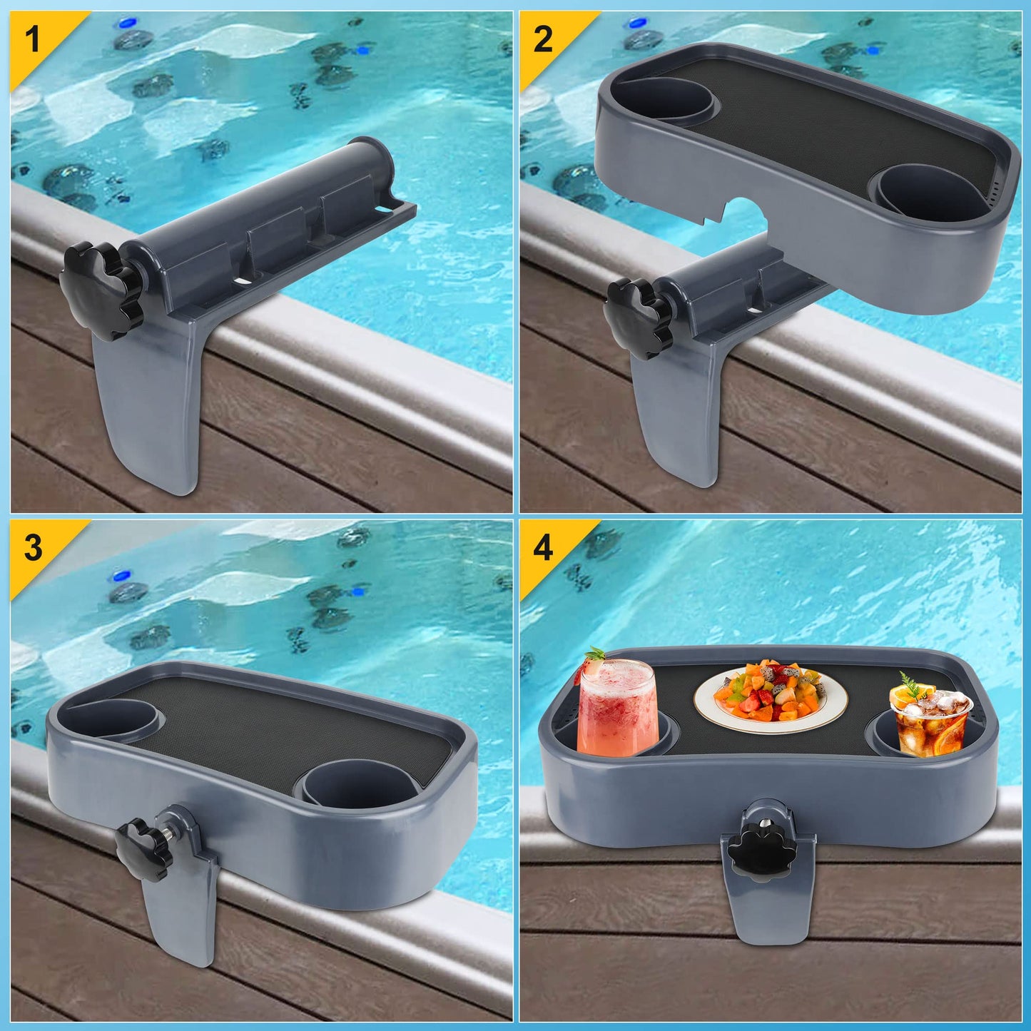 Hot Tub Tray, Adjustable Spa Table Tray with 2 Cup Holders, Spa with Wall Thickness of 2'' to 6.5'', Nonslip Heavy-Duty Shelf for Aboveground Bathtub, Spa Accessory