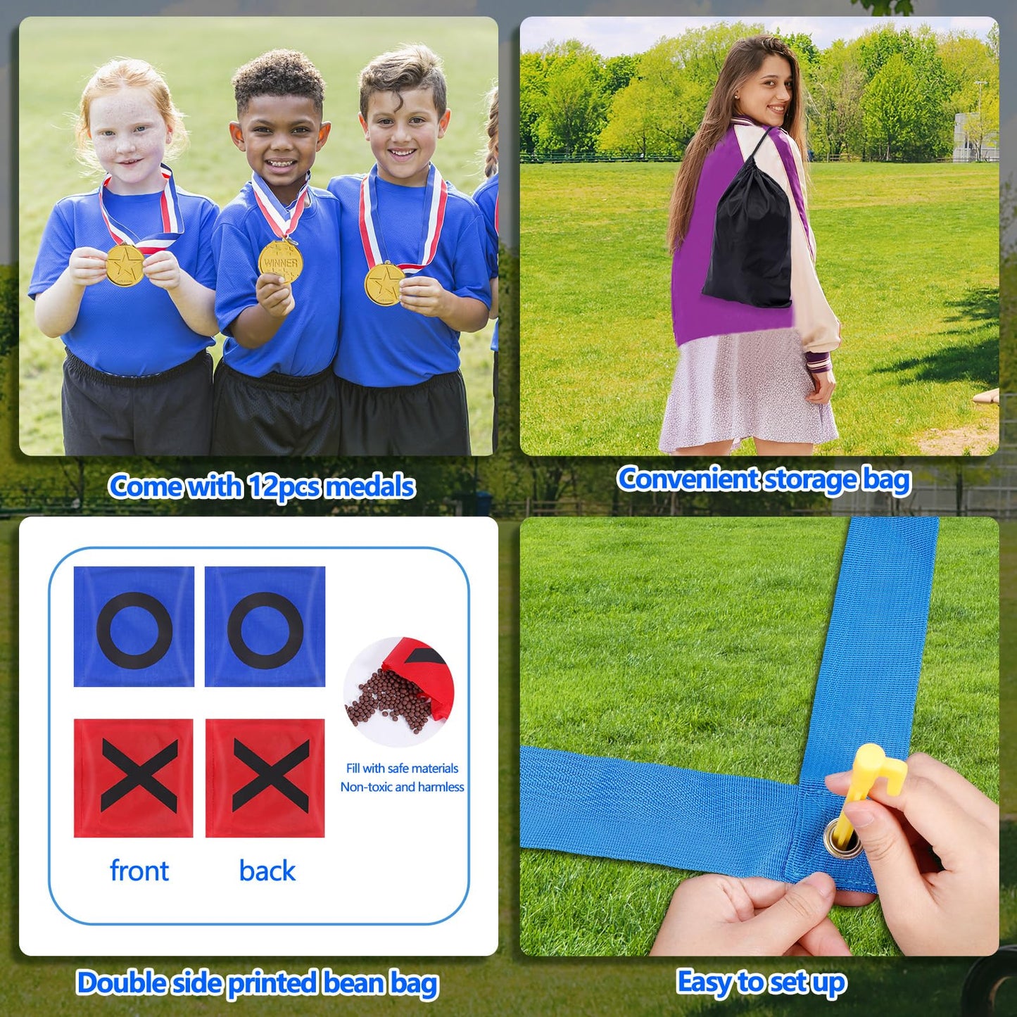 CWLAKON Outdoor Giant Tic Tac Toe Bean Bag Toss Games for Kids Adults Family, Outside Large Lawn Yard Backyard Carnival Field Day Game, Birthday Party Family Reunion Beach Picnic Camping Games
