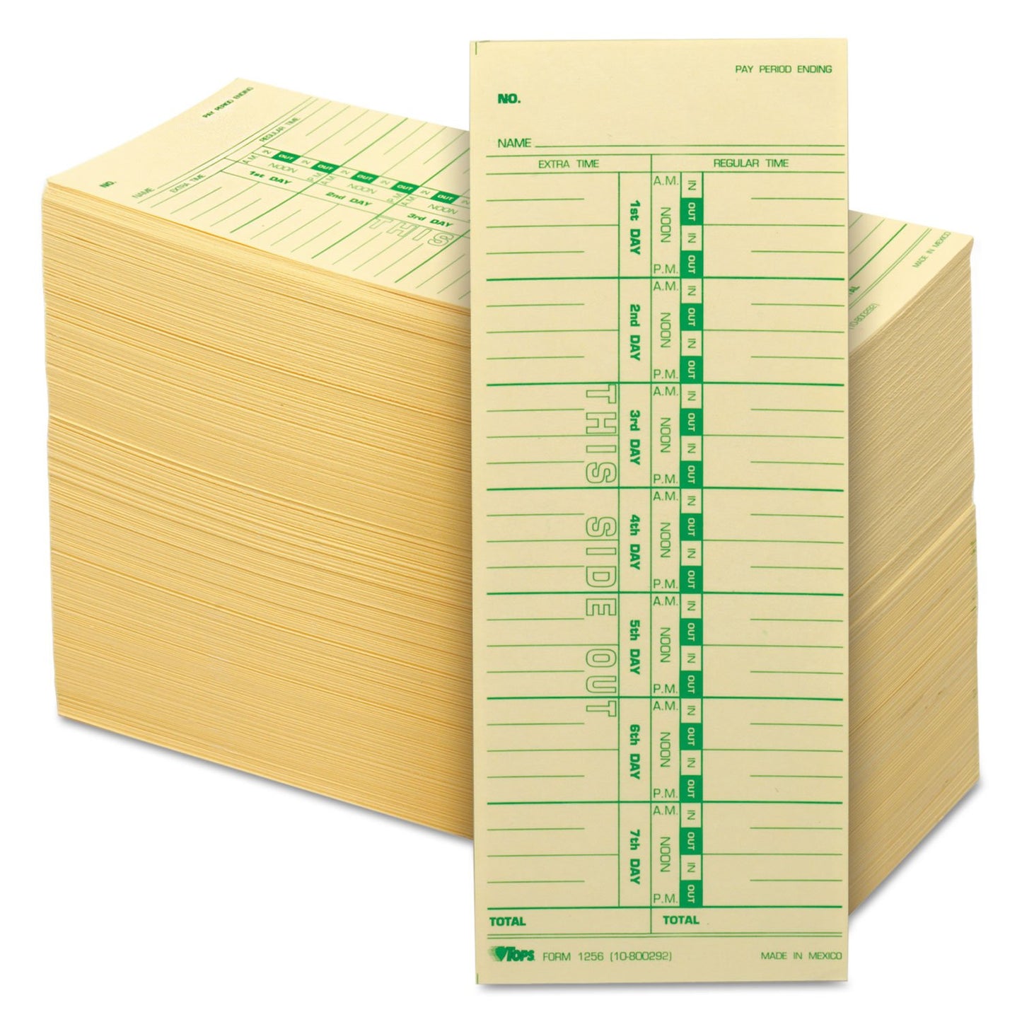 TOPS Weekly Time Cards, Green Ink Front, 3.5 x 9 Inches, 500-Count, Manila (1256)