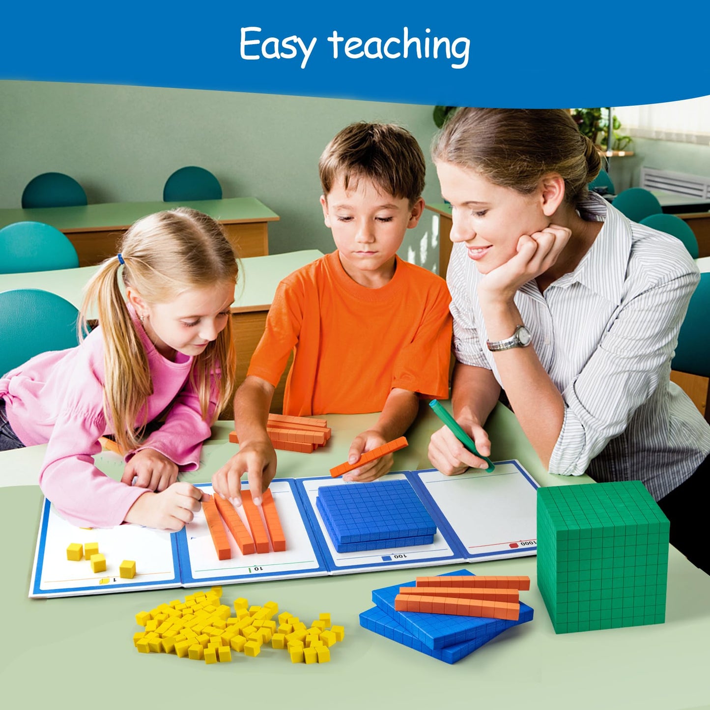 stochastic box Foam Base Ten Blocks for Math, Place Value Blocks,Early Counting Manipulatives, Math Cubes for Kids Math Learning Tools in School Home