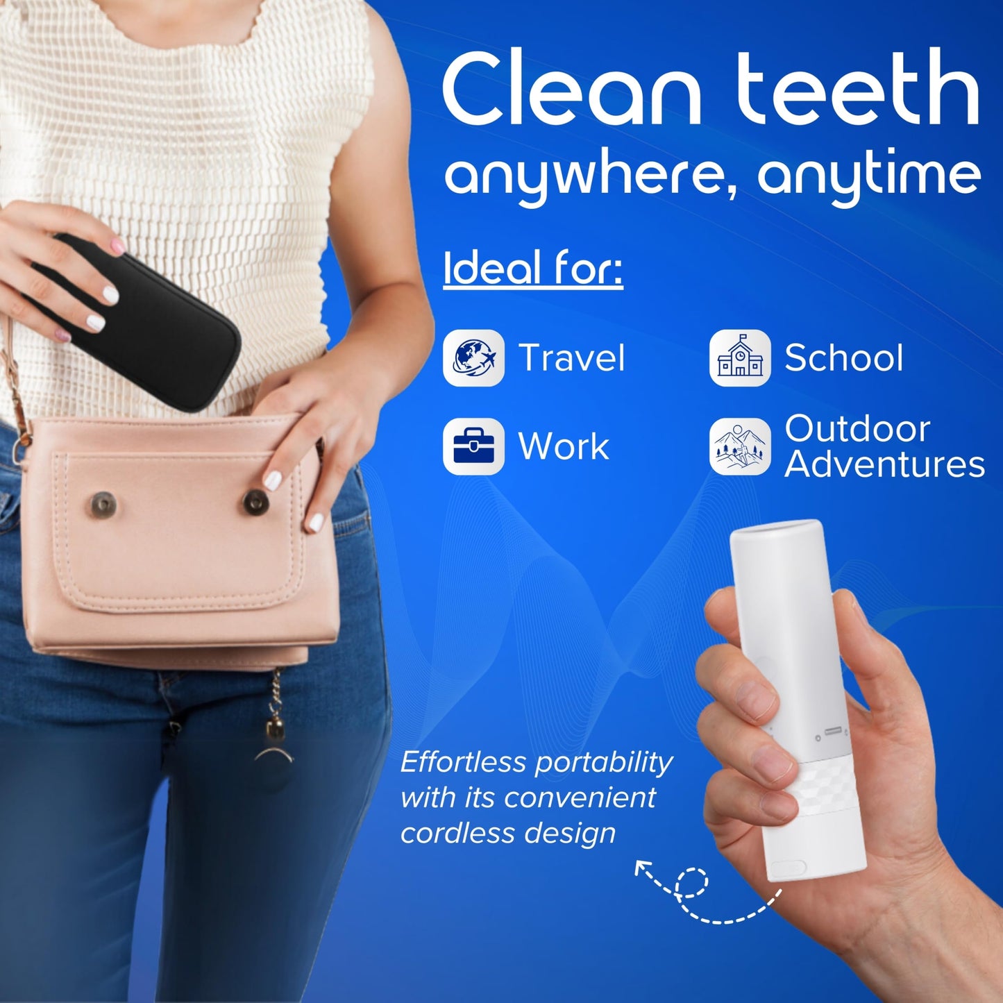 2-in-1 Portable Sonic Toothbrush & Cordless Water Flosser – Travel-Ready, Braces-Friendly – Perfect for On-the-Go, Office, School & Home