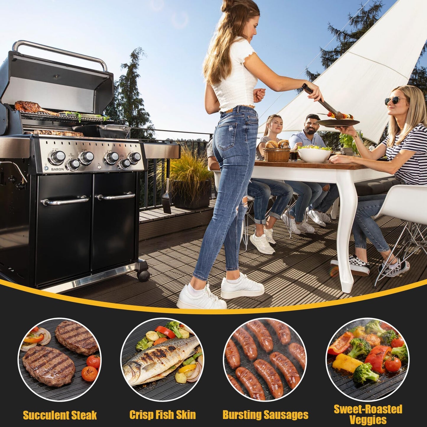 GFTIME 17.3"x12.7" bbq cast iron griddle pan for BroilKing Baron 420/440/490/520/590,Reversible grill griddle for BroilKing Crown 420/440/490,Crown Pellet 400/500,bbq griddle plate for BroilKing 11242