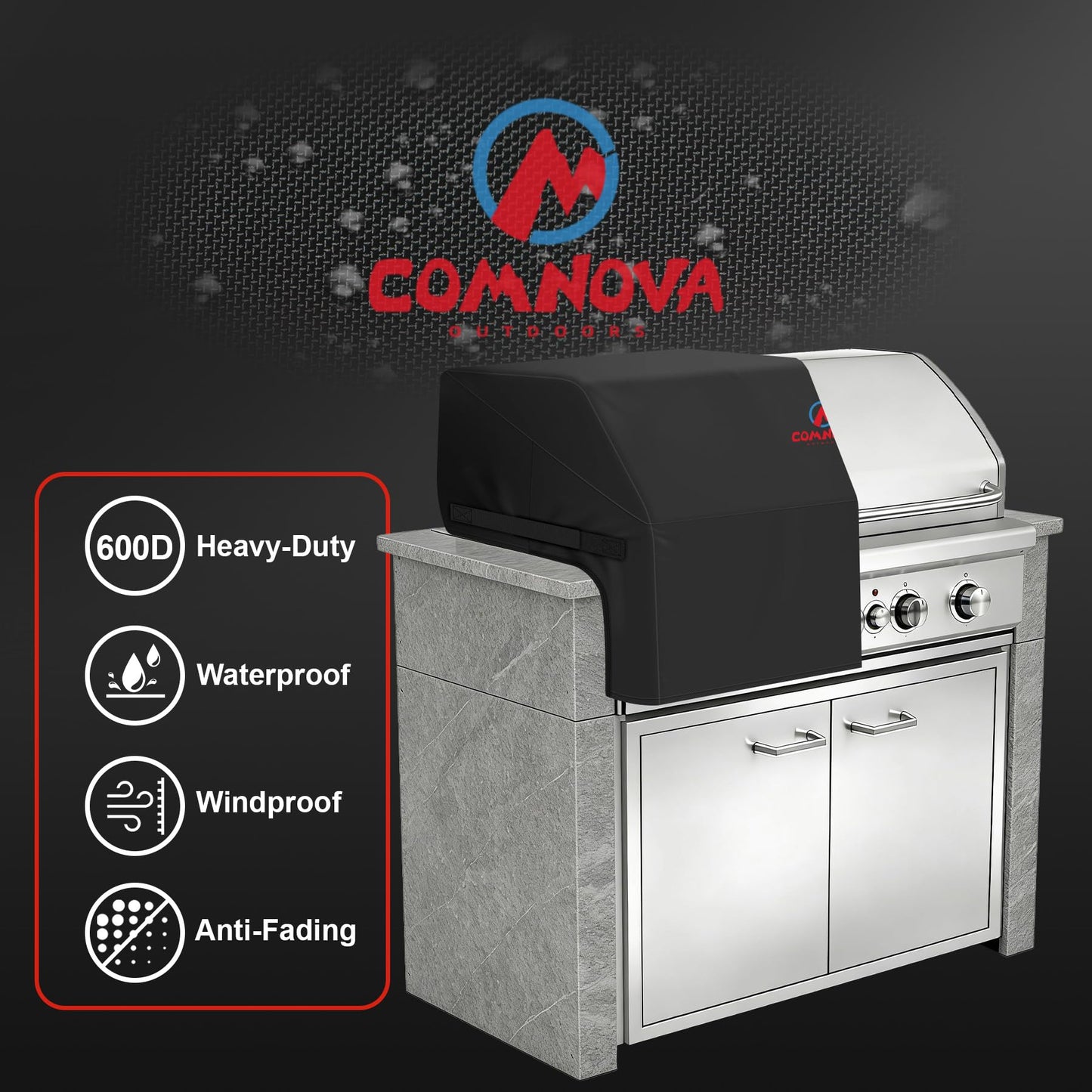 Comnova Built-in BBQ Cover 37 Inch - 600D Island Barbecue Grill Top Covers Heavy Duty & Waterproof, Premium Built in Grill Cover for Char-Broil, Napoleon, Weber, Bull and More - 37 x 27 x 24 Inch