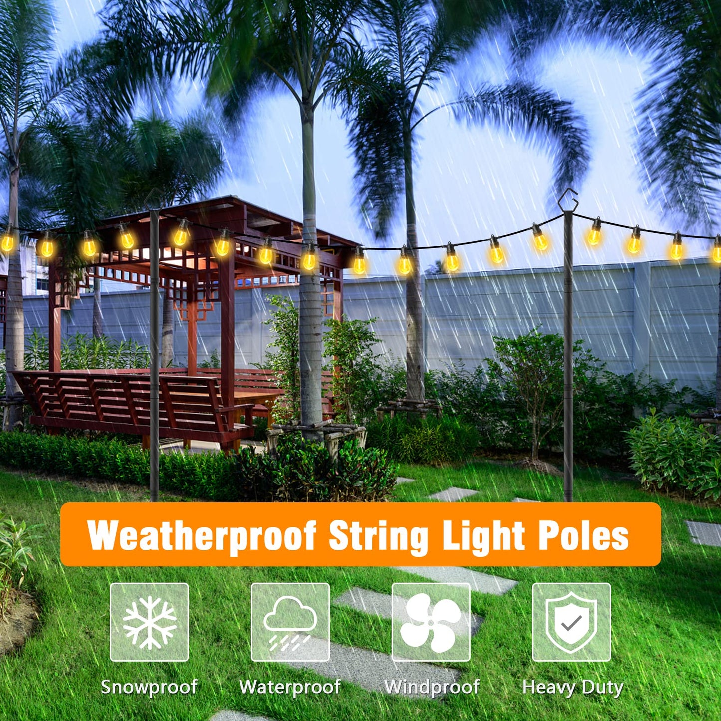 AILBTON 2 Pack 10Ft String Light Poles,Light Poles for Outside String Lights,Outdoor Light Poles with Fence Brackets for Hanging String Lights,Metal Poles Stand for Deck Patio Backyard
