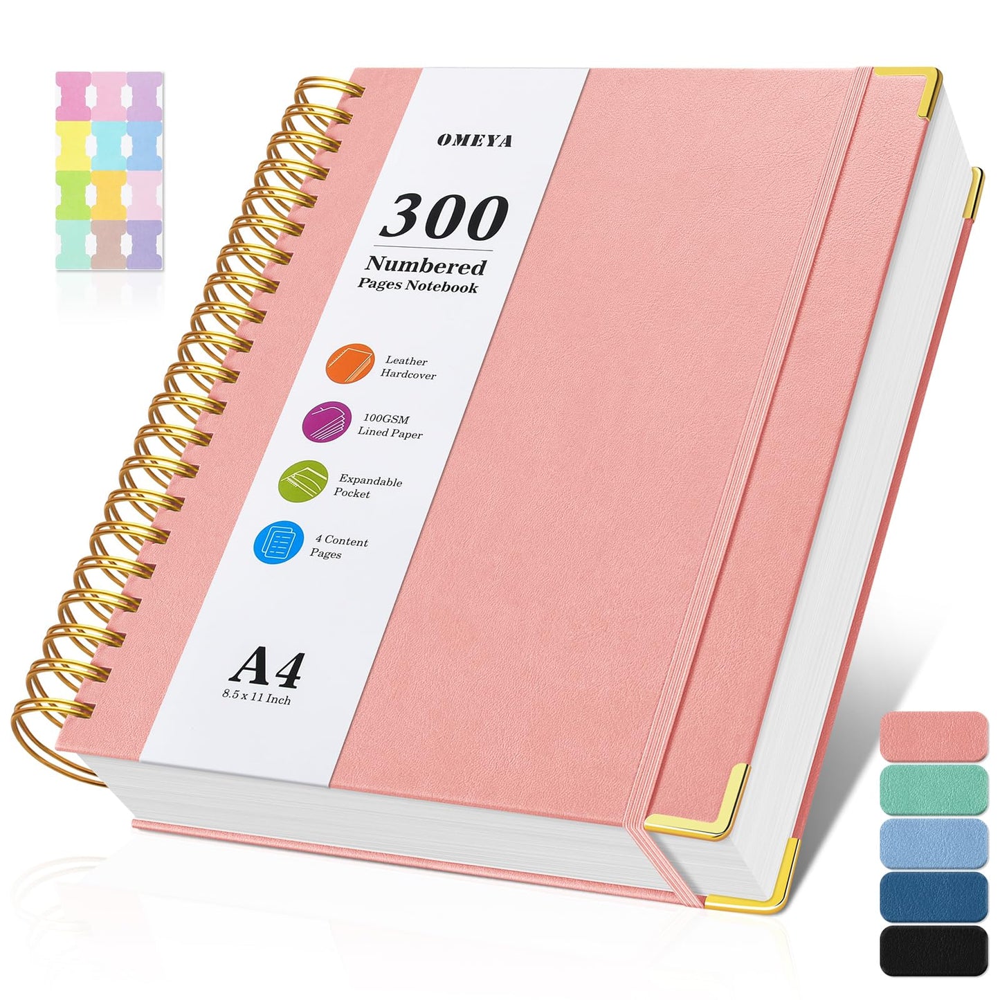 Spiral Notebook 8.5" x 11", 300 Numbered Pages Notebooks College Ruled with Contens, 100GSM Thick Journal for Women Men, Hardcover Leather Lined Journal for Writing, Large A4 Notebooks for Work School
