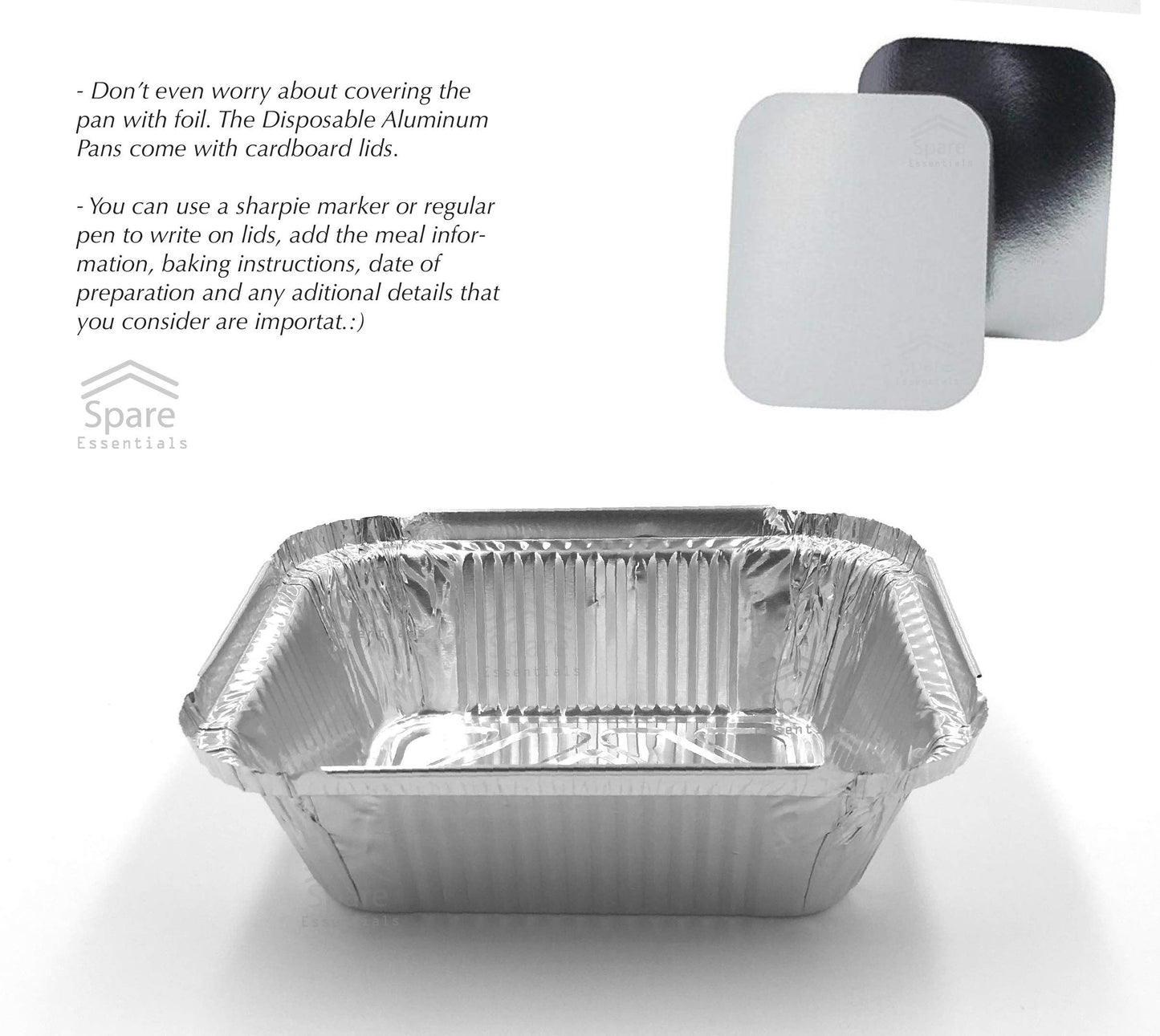 Spare Essentials 110 Pack - 1LB Small Foil Pans with Lids - Aluminum To Go Food Containers with Lids - 1lb Mini Aluminum Pans - Freezer Safe Foil Take out Trays - Heat proof Meal Prep Containers