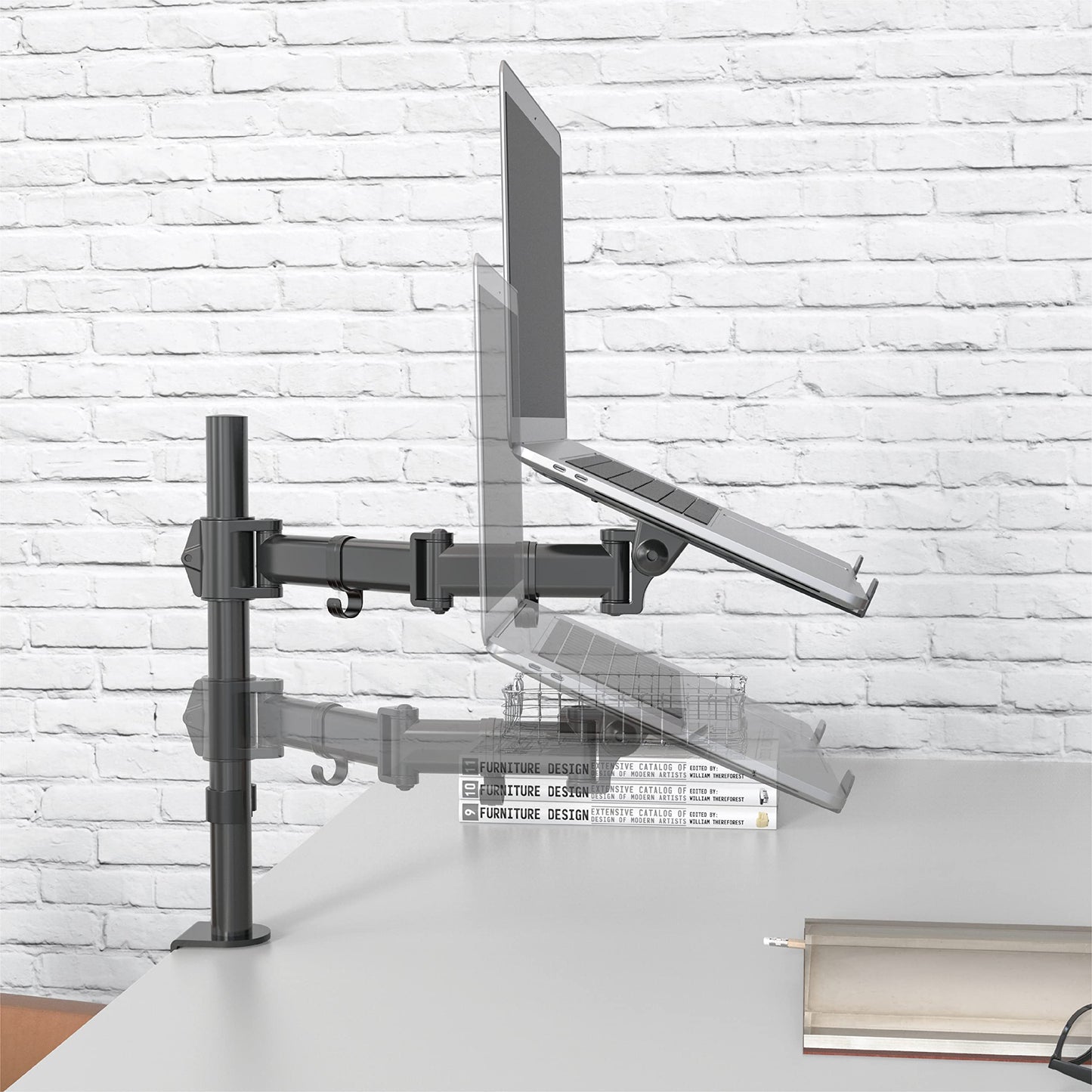 SHOPPINGALL Fully Adjustable Laptop Mount Stand for Laptops Up to 17", Both Desk clamp and Grommet mounting - SA-D28+D15-Black