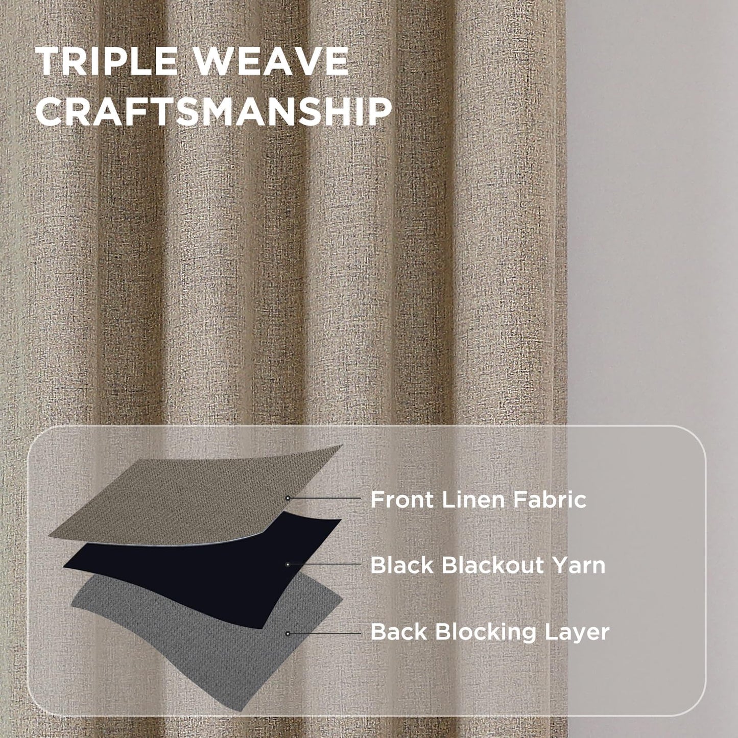 CUCRAF 100% Blackout Window Curtains for Bedroom Noise Reducing,Thermal Insulated Room Darkening Grommet Drapes for Living Room,2 Panels Sets(52 x 95 inches, Light Khaki)