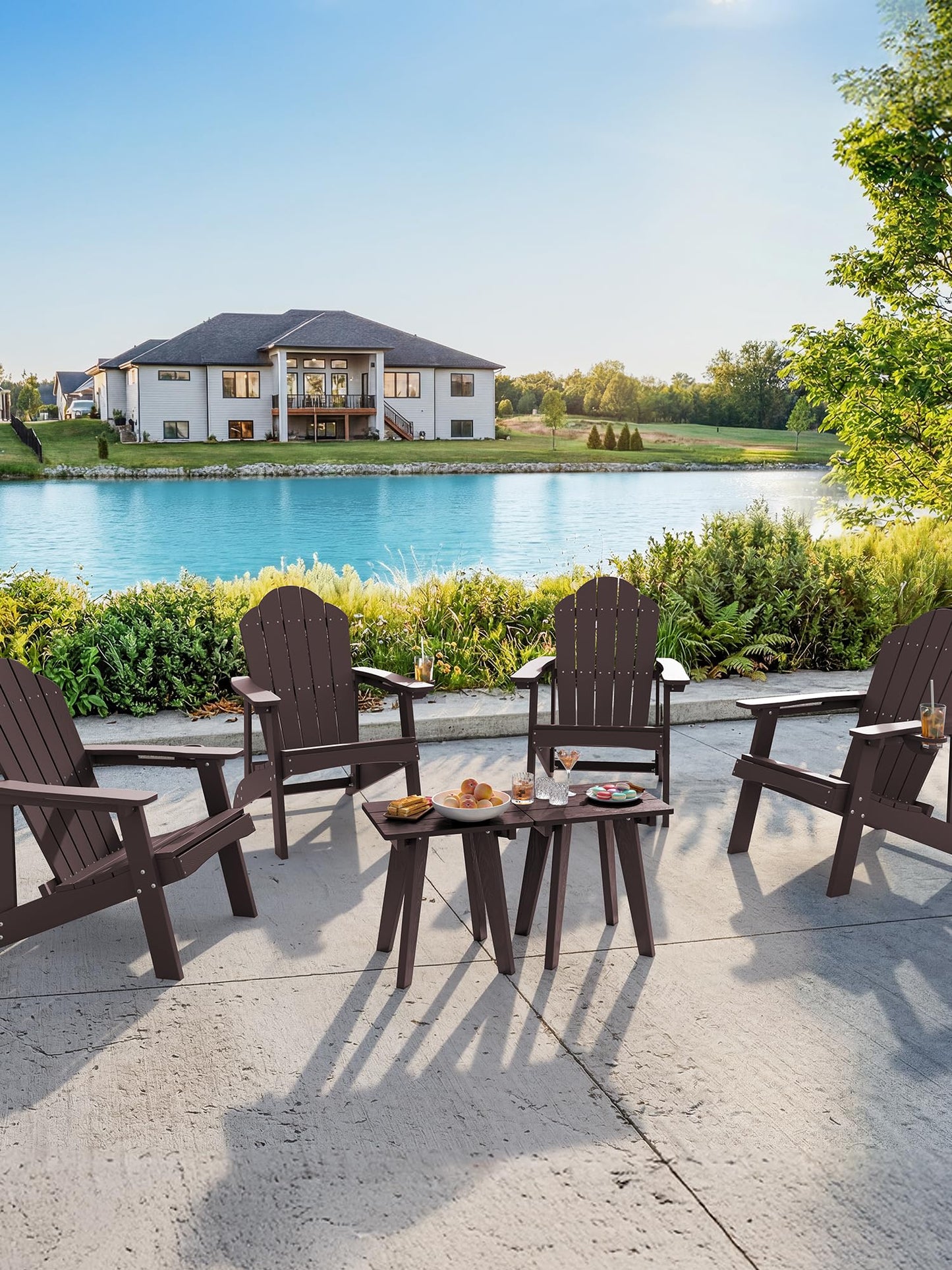 Outdoor Side Table, HDPE Weather Resistant Small Patio Table for Porch and Balcony, 200 LBS Capacity Heavy Duty Small Outdoor Table for Backyard and Pool, Easy Maintenance, Chocolate Brown
