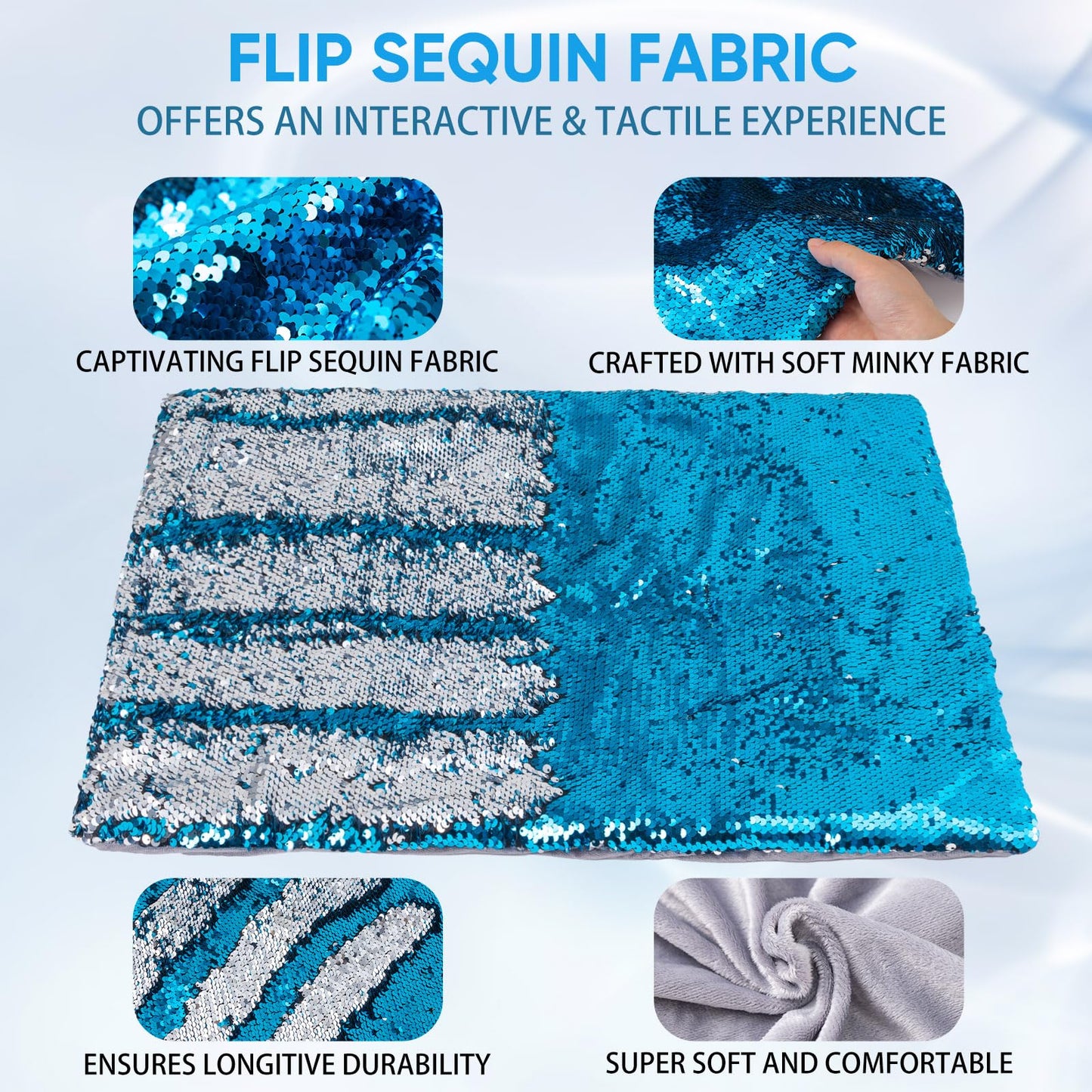 Hugsmiling Weighted Lap Pad, 5lbs 18" x 22", Weighted Lap Blanket for Kids and adults, Easy to Maneuver Sequins, Good Gift for Kids, Teens and Adults (Blue and Silver)