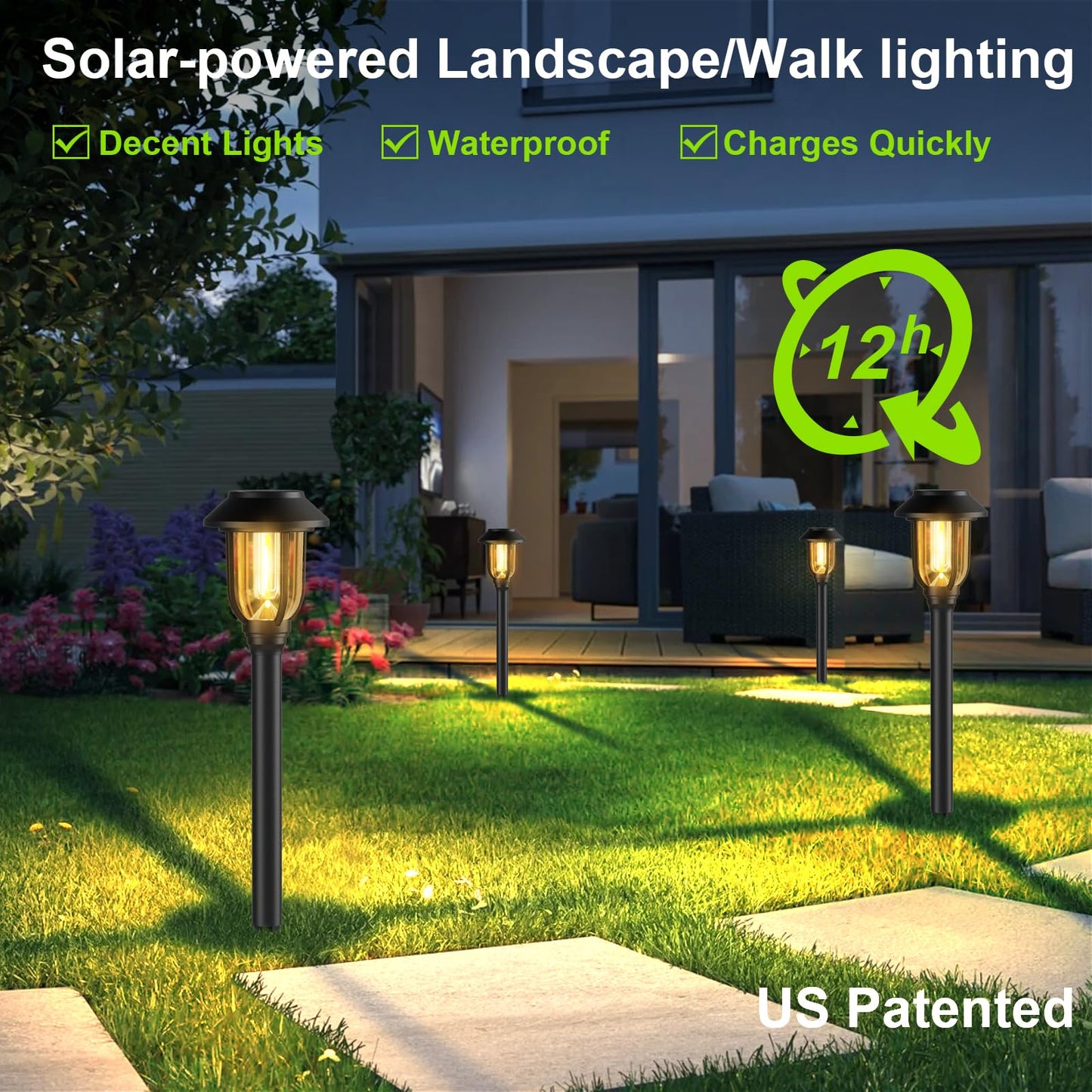ILANCK 12 Pack Solar Lights Outdoor, Solar Pathway Lights Waterproof Auto On/Off Powered, Warm White Landscape Lighting for Path, Yard, Walkway, Driveway, Garden 3000K