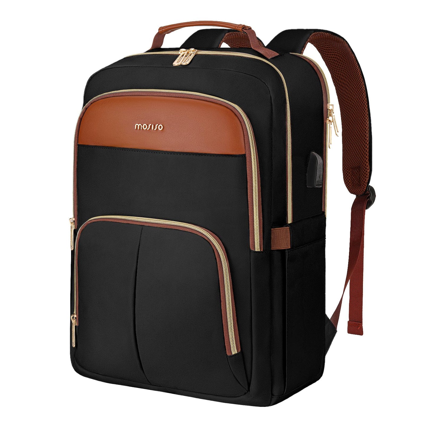 MOSISO Laptop Backpack for Women, 15.6 inch Laptop Bag with USB Charging Port&Front Pocket, Carry on Computer Bag Travel Backpack Casual Daypack for Office College Work Business, Black