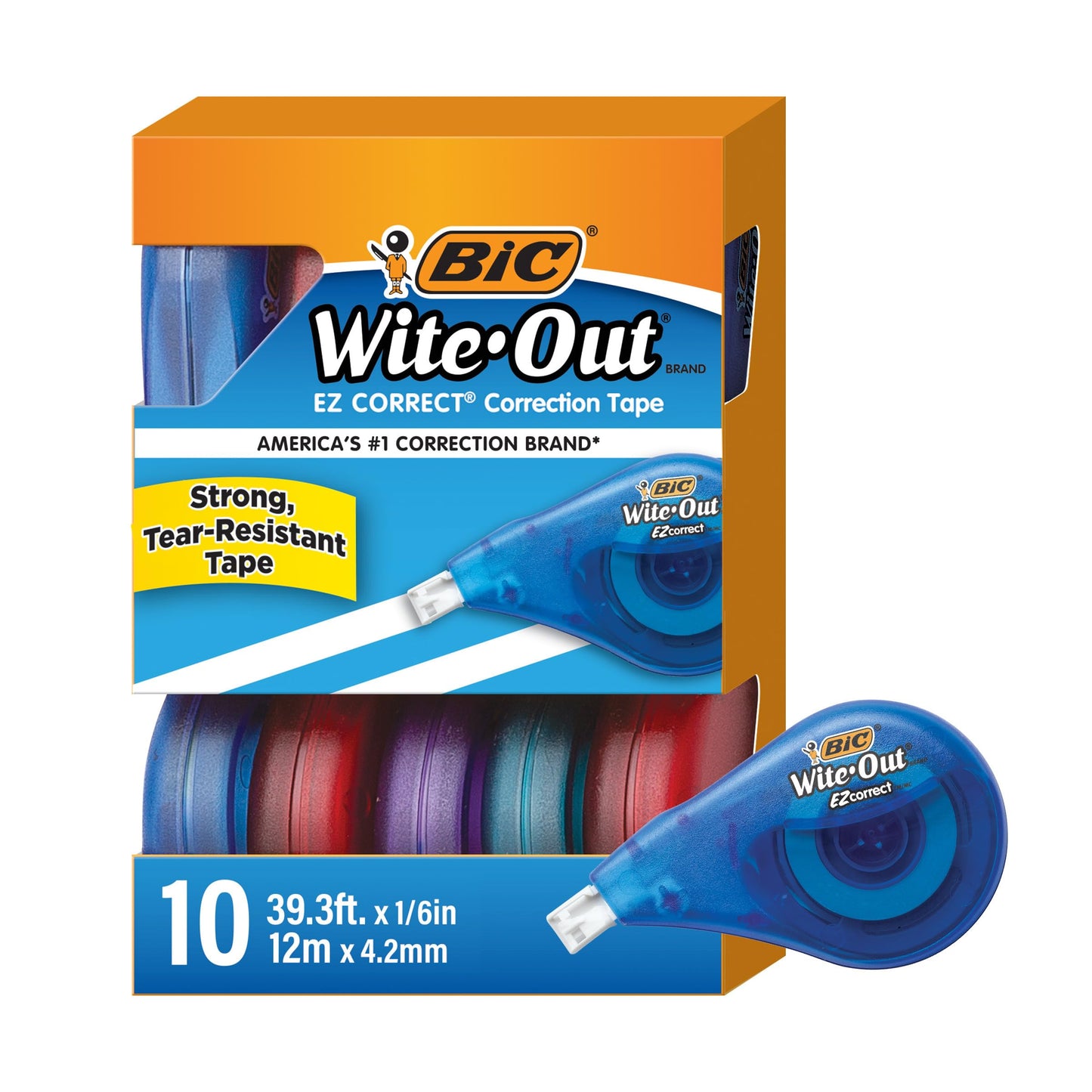 BIC Wite-Out EZ Correct Correction Tape, White, No Dry Time, Tear Resistant Tape, 10-Count