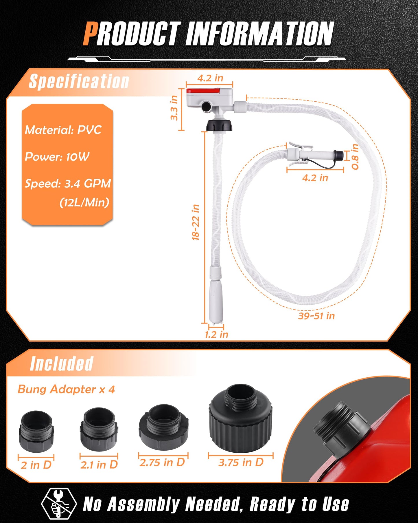 Faitio Battery Powered Gas Can Pump, Electric Fuel Transfer Pump for Gasoline, Diesel, Water, 3.4GPM High Flow Automatic Siphon Pump with Auto Stop, Portable Fuel Pump for 5Gal Gas Can, No Assembly