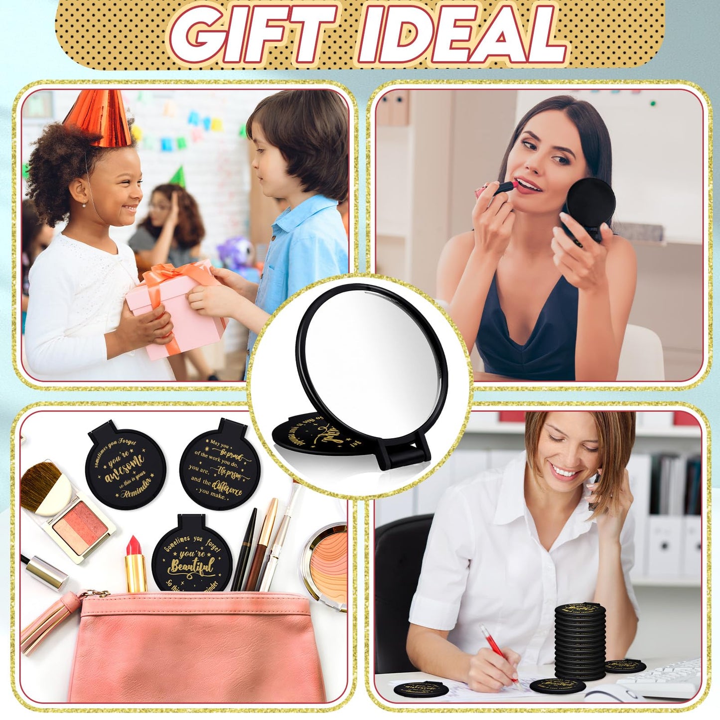 Wenqik 100 Pcs Inspirational Gifts Bulk for Women, Small Pocket Compact Mirrors Bulk with Positive Saying, Motivational Appreciation Gift for Employee Staff Coworker Women's Birthday Party (Black)