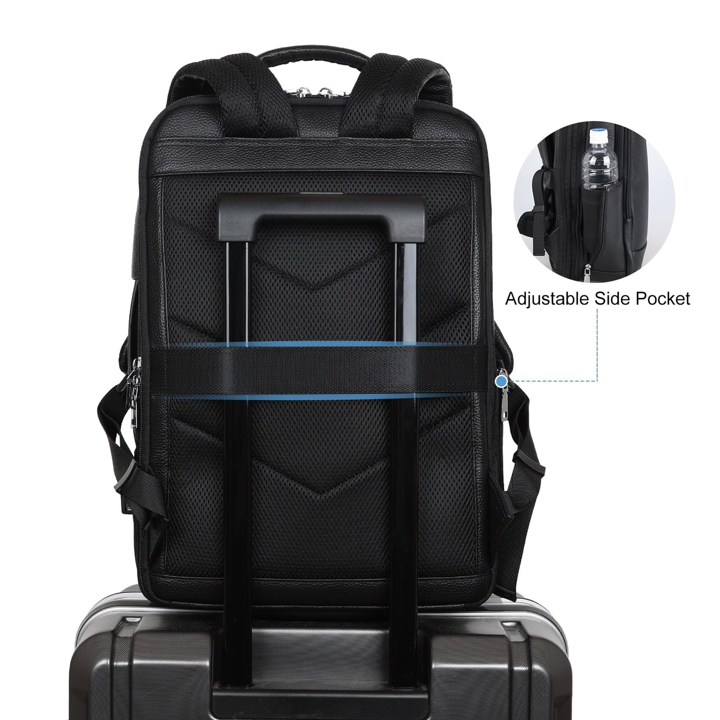TIDING Men's Genuine Leather Expandable Backpack 15.6 Inch Laptop Bag Slim Work Business Daypack with USB Charging Port