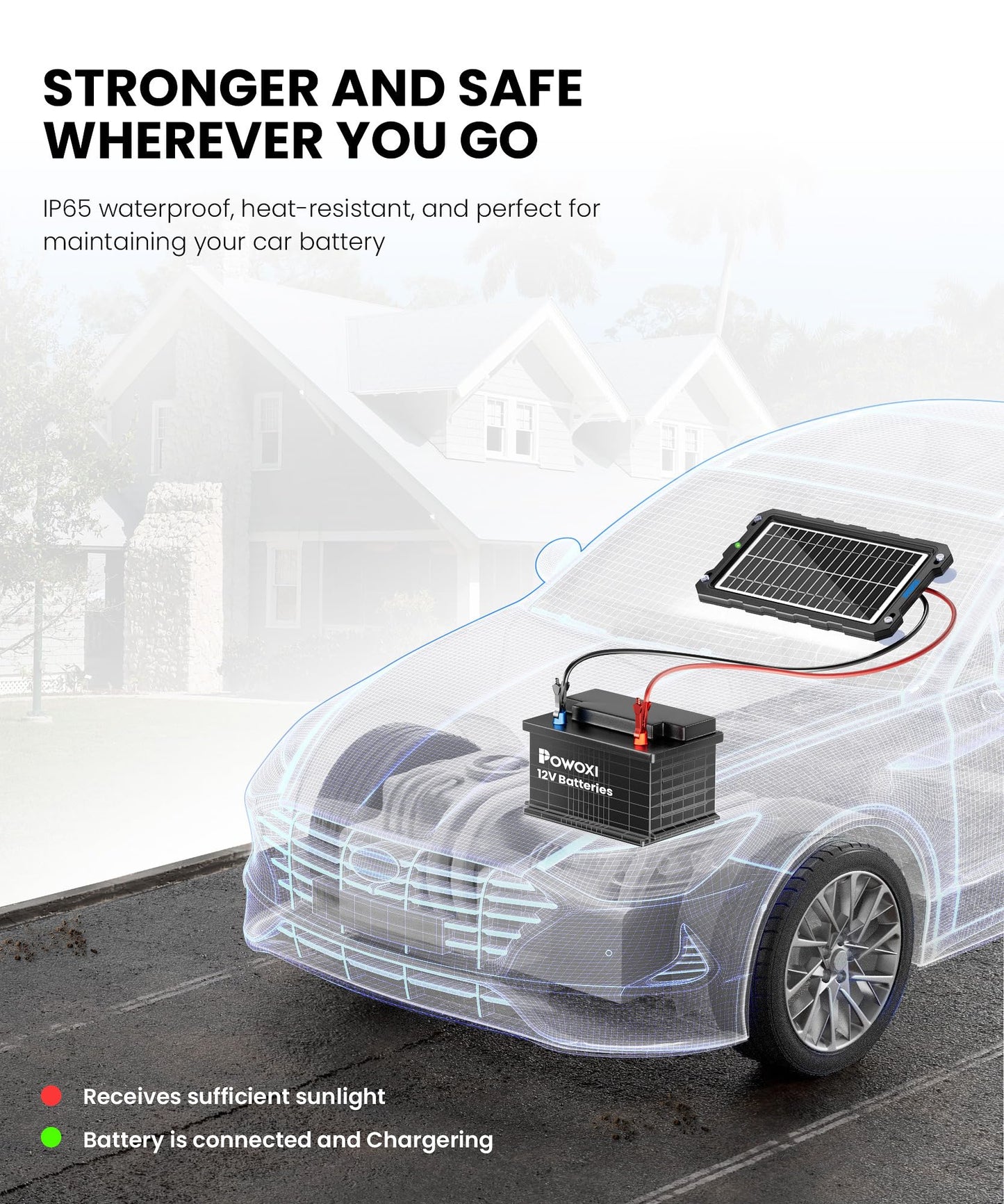 Solar Battery Trickle Charger for Car Battery, Portable and Waterproof Solar Battery Maintainer, Amorphous Silicon Solar Panel car Battery Charger (Solar Battery Charger 9W)