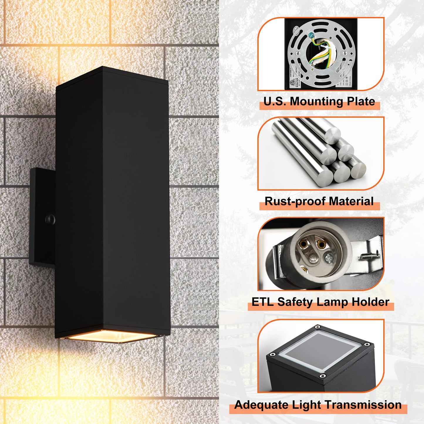 Outdoor Wall Light, Waterproof Outdoor Light Fixture Wall Mount Porch Lights Aluminum Exterior Light Fixtures Up Down Wall Lamp Sconce, Black