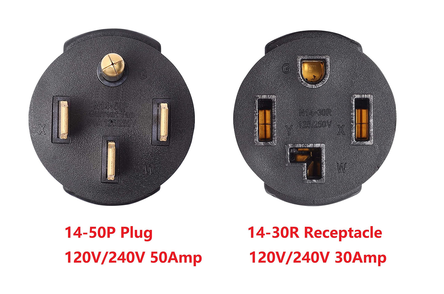 NEMA 14-50P to 14-30R Compact 120V/240V 50 Amp 4 Prong Male Plug to 30 Amp Female Receptacle RV Generator Welder Dryer EV Charger Power Cord Adapter