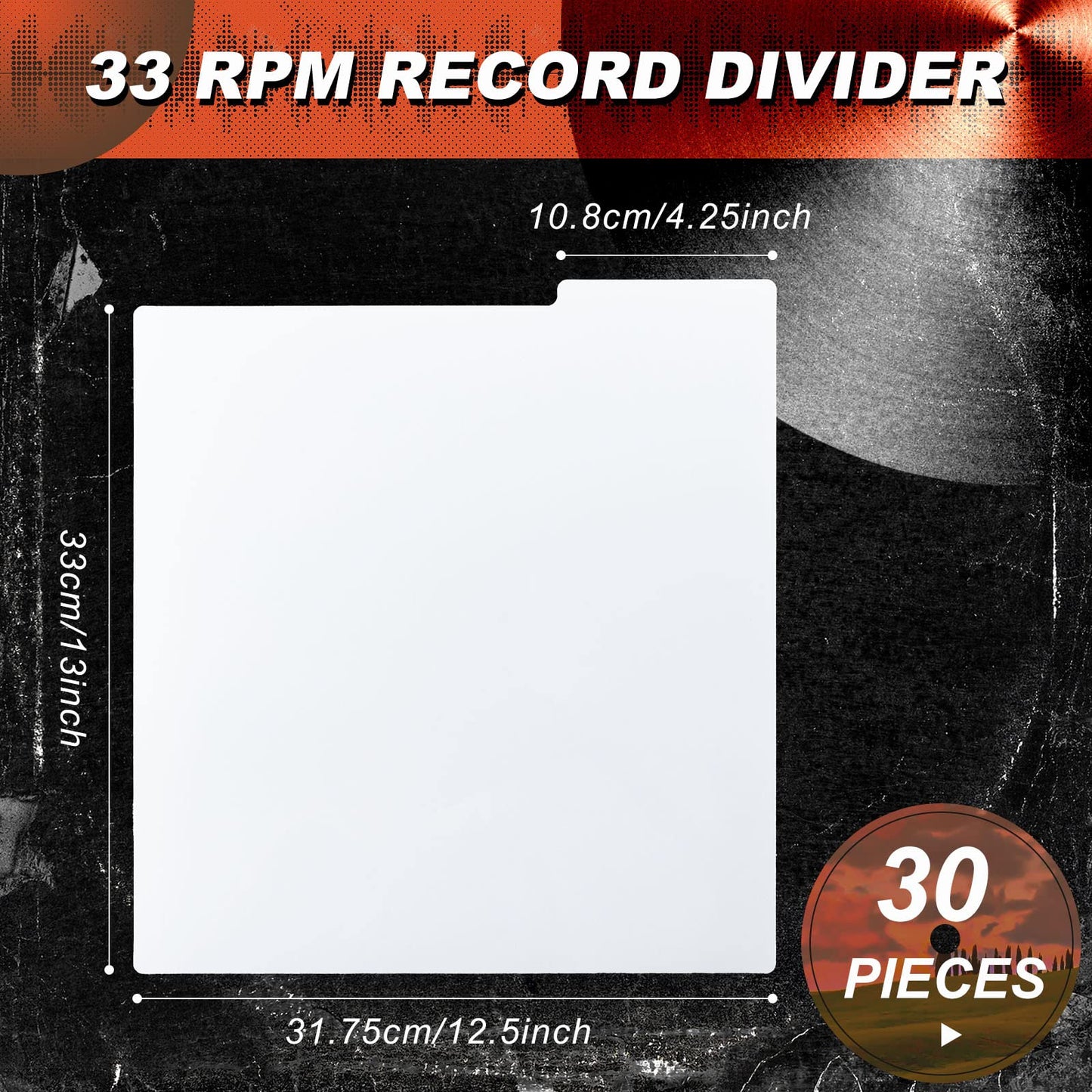 30 Pieces Vinyl Record Dividers Bulk 12.5 x 13.49 Inches Plastic Album LP Vinyl Record Accessories with Tabs for DVD Organization Protection,White