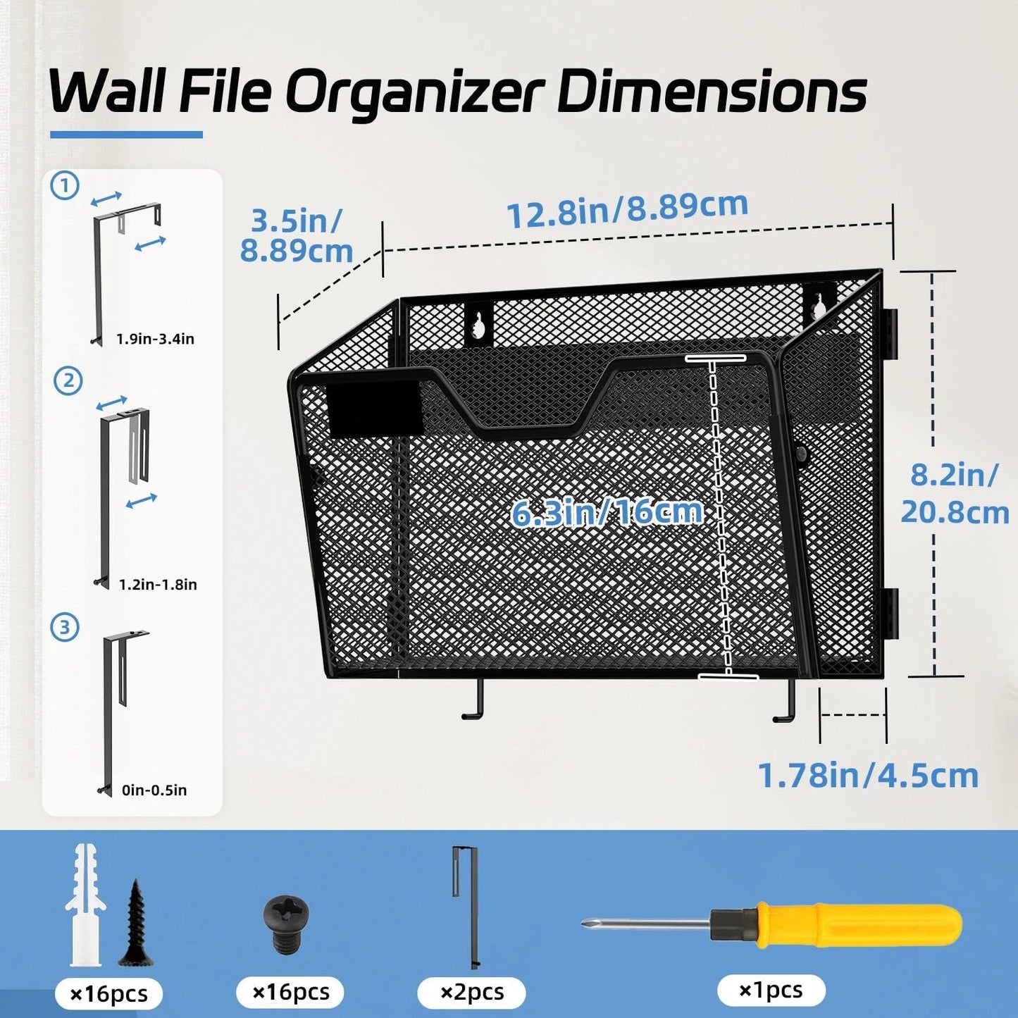 Reeplan 6 Pack Wall File Organizer Metal Mesh Hanging Wall Mounted File Folder for Office, Home and School with Label Panel and 2 Hooks Black