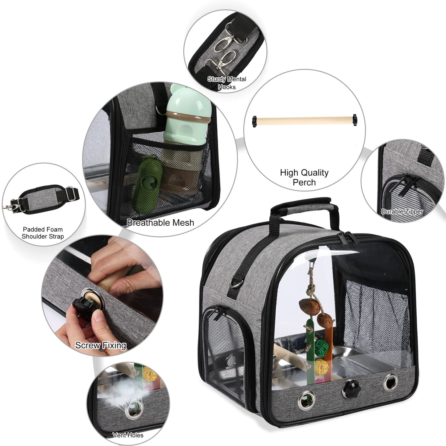 Suertree Bird Carrier Bag Bird Travel Cage with Stand, Small Bird Carrier for Parrot, Portable Bird Carrier Travel Bag, Pet Transparent Breathable Travel Cage