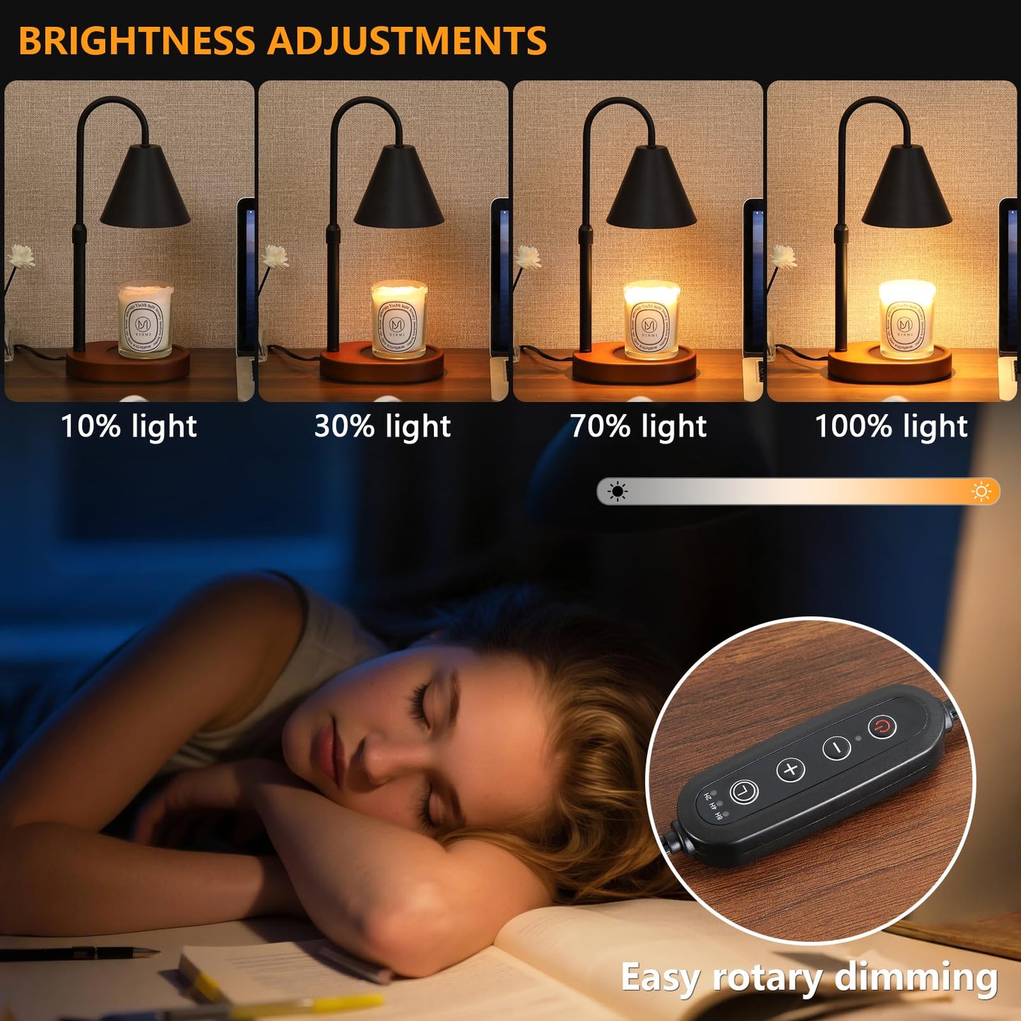 Candle Warmer Lamp,Black Horn Lampshade Dimmble Fragrance Electric Melter House Warming Decor with 2 Bulbs for Gifts Bedroom Jar Candles