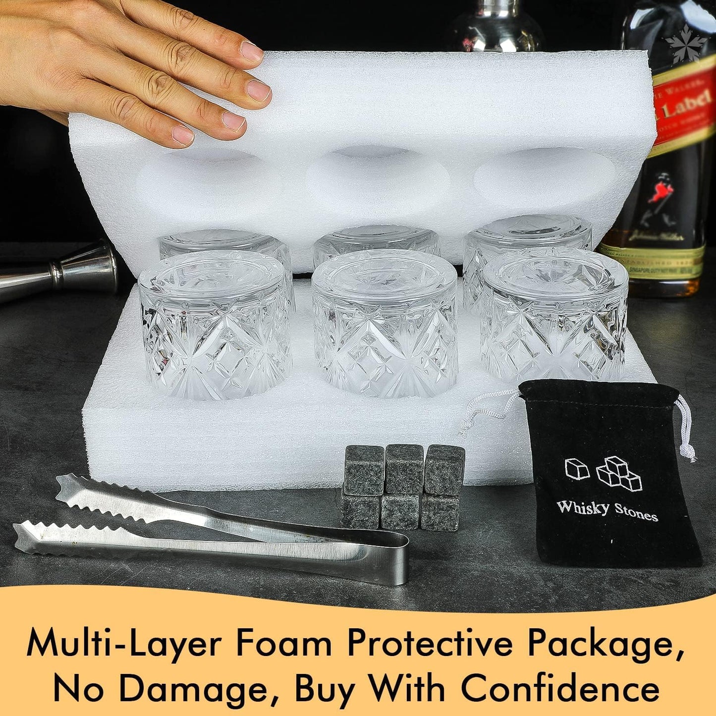 Whiskey Glasses Rocks Glasses 10oz Old Fashioned Glass Set of 6 Clear Whisky Glasses Lowball Glassware Drinking Tumblers Cups for Cognac Cocktail Bourbon Rum Brandy Bar Men Gift