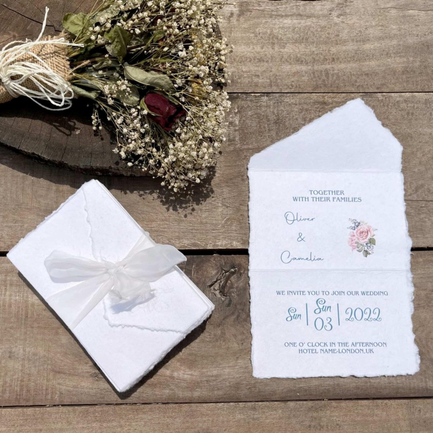 Wanderings Handmade White Deckle Edge All-in-One Card Envelopes - 4" x 6" (10.5 x 16cm) - Package of 25 - for Announcements Wedding Invitations Greeting Cards Crafts - 150 GSM