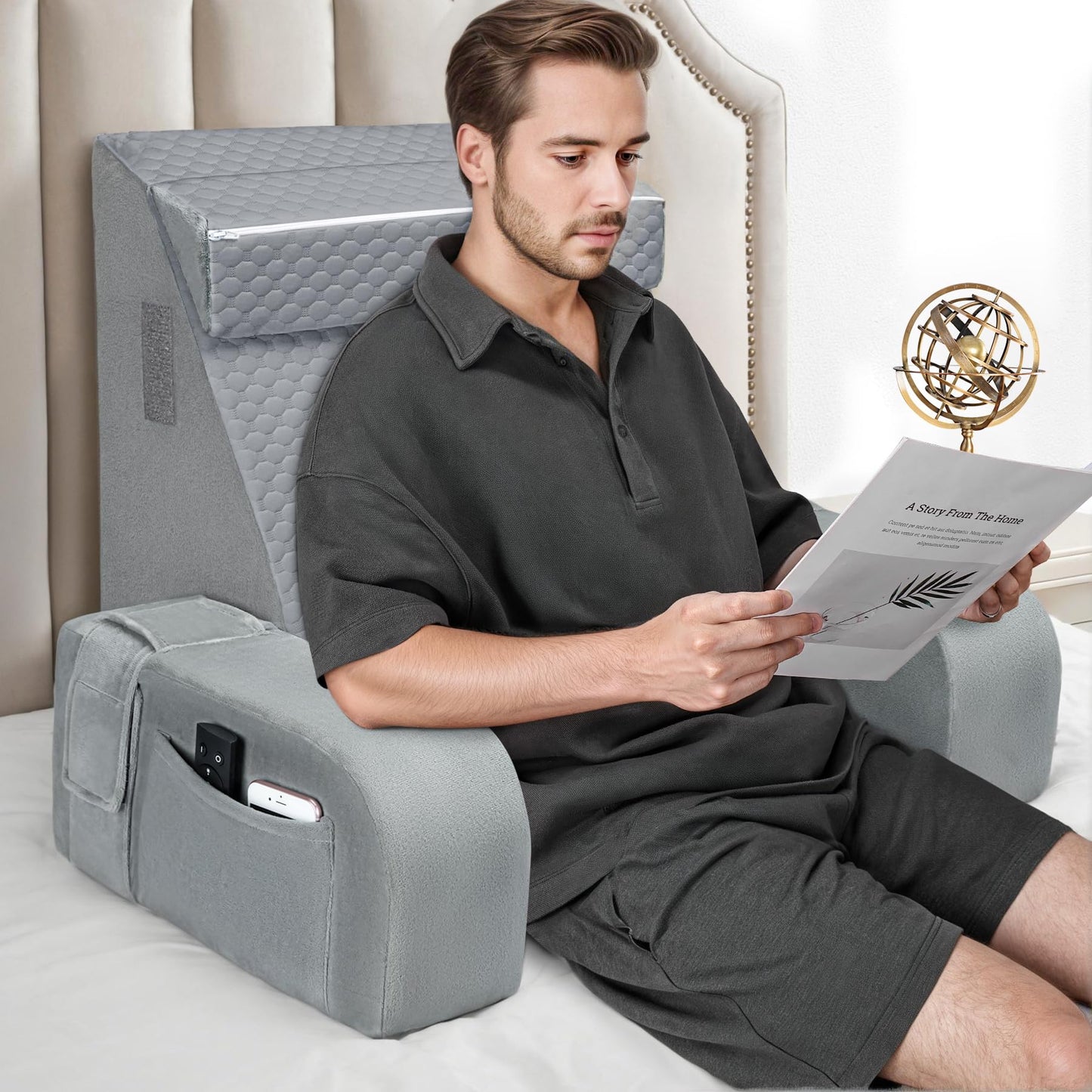 Comfort Reading Pillow for Bed, Adult Back Pillow with Arms - Soft but Firm Backrest for Sitting Up, Watching TV & Relaxing on Couch