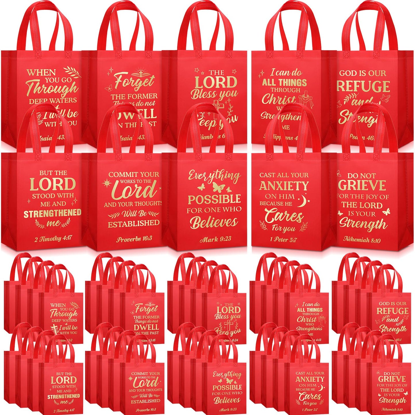 Talltalk 50 Pcs Christian Gift Bag Bulk Reusable Bible Verse Tote Religious Welcome Visitors Church Bags with Scriptures Clergy Pastor Gift for Sunday School Party Favors Christmas(Red,Medium)