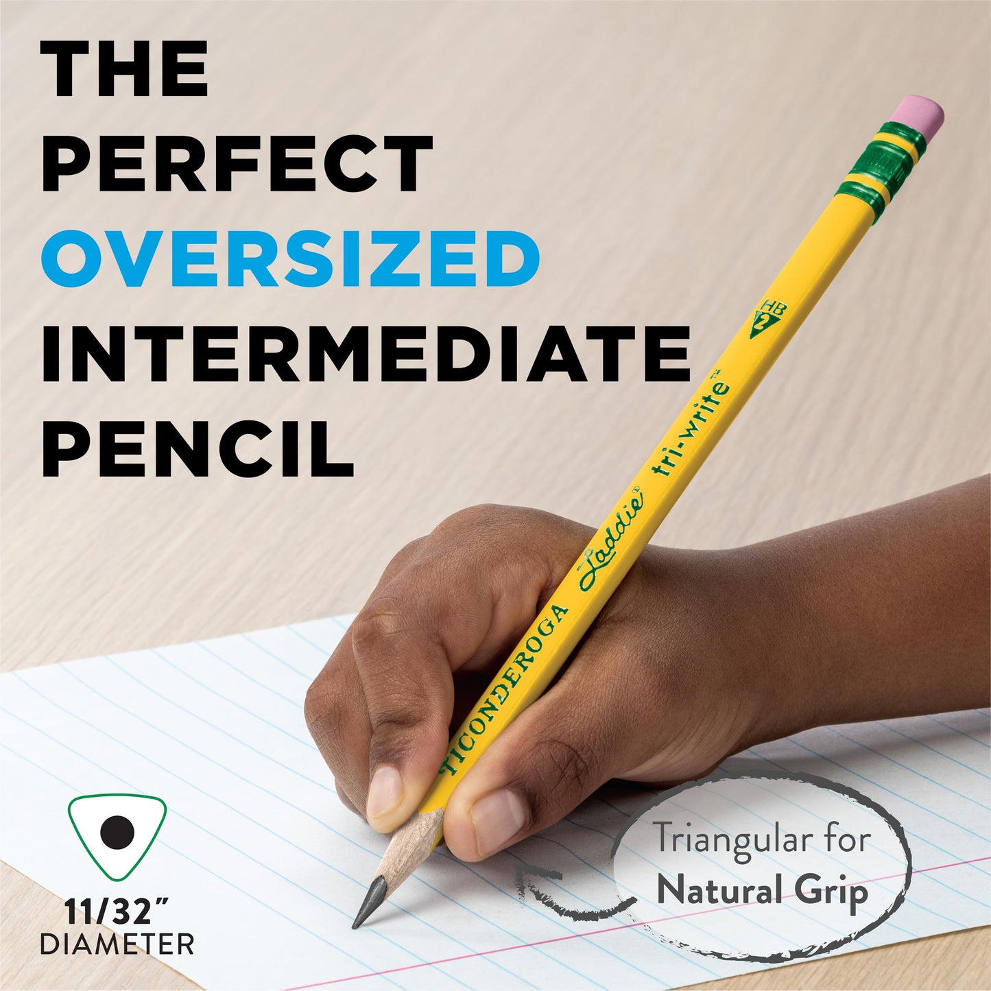Ticonderoga Laddie Tri-Write Triangular Shaped Intermediate No:2 Pencils, Box of 36, Yellow (13042)