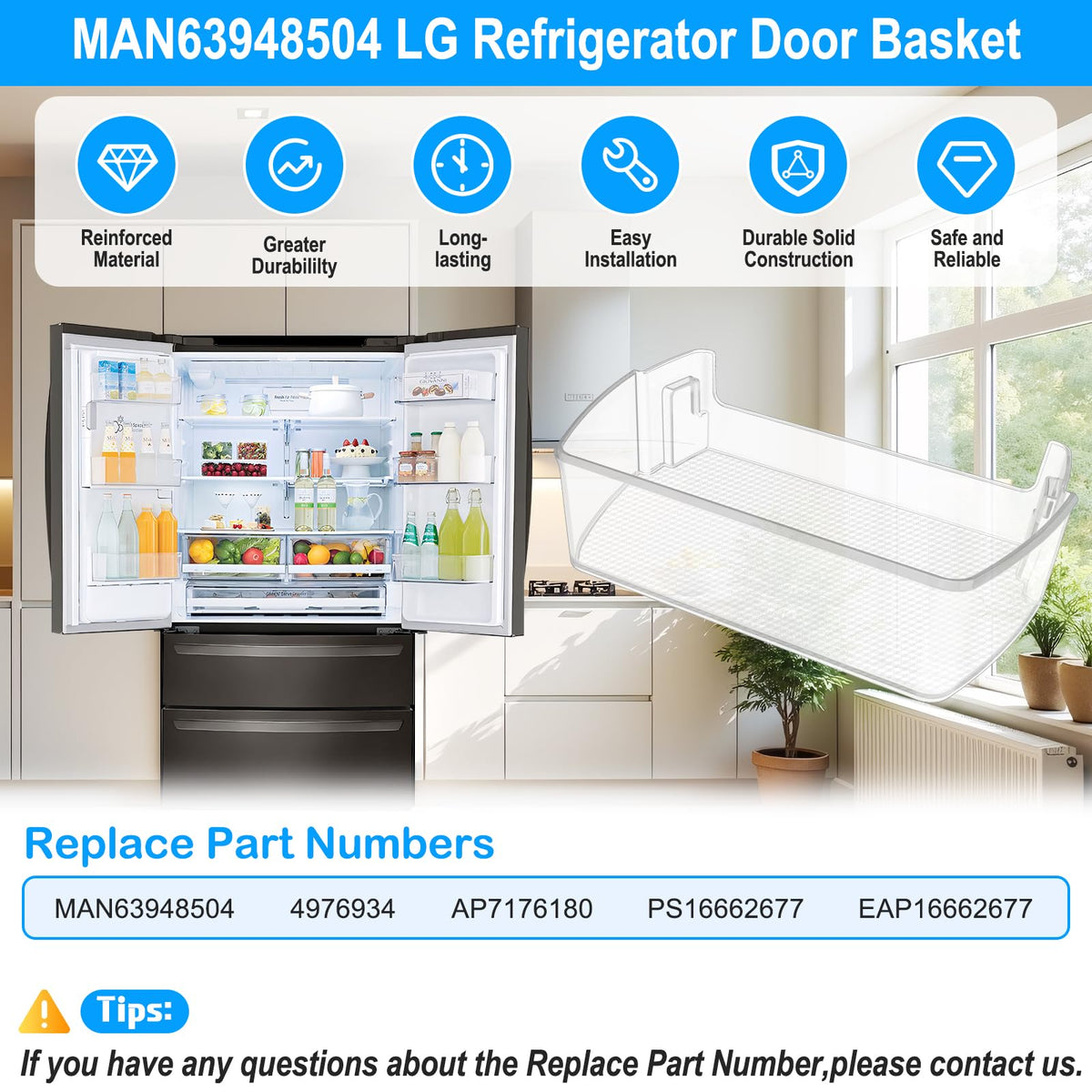 UPGRADED MAN63948504 Refrigerator Door Shelf Bin Compatible with LG Refrigerator Door Shelf Replacement Parts LFCC22426S LFXC22526D LFXS26973S MAN63948504 Kenmore LG Fridge Door Basket Door Shelves