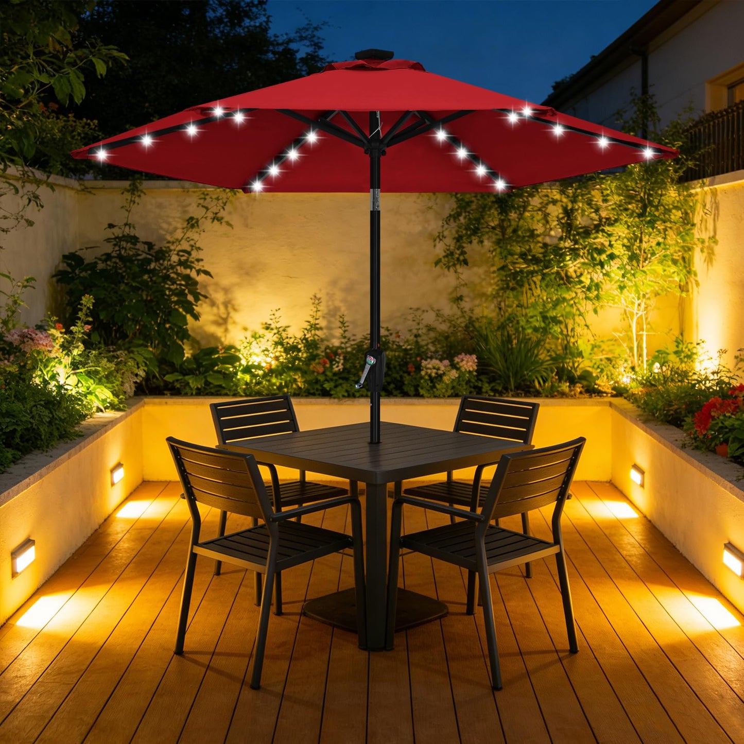 ABCCANOPY Durable Solar Led Patio Umbrellas with 24LED Lights 7.5FT with 6 Sturdy Ribs(Burgundy)